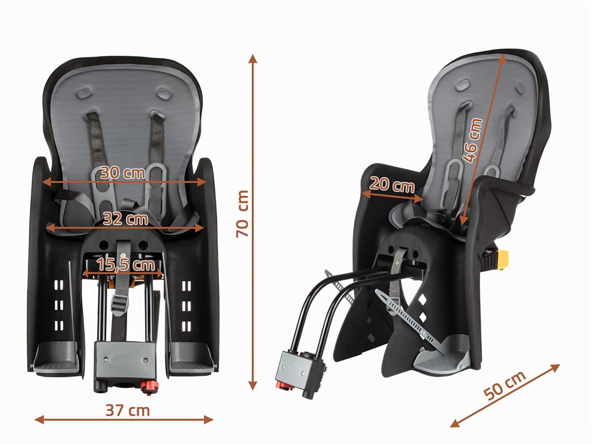 MalTec Fahrrad Kindersitz - Rahmenbefestigung hinten | 9 Monate - 7 Jahre | Fahrradkindersitz bis max. 22 Kg | TÜV/GS | Rahmendurchmesser 28-34 mm