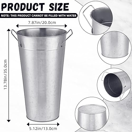 Miniatura 8 de Zubebe 8 piezas de 13.8 pulgadas galvanizado floreros de metal para flores, cubo rústico de flores francesas con asa para centros de mesa de boda,