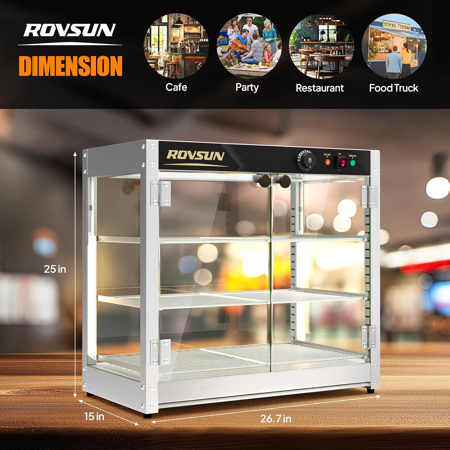 Bonnlo Commercial Food Warmer Display with Tri-Colors and Adjustable Shelf, 3-Tier Electric Countertop Warmers for Hamburger, Chicken, Bread, Pizza Warmer in Restaurant, Cafe, Store 800W 86℉-185℉
