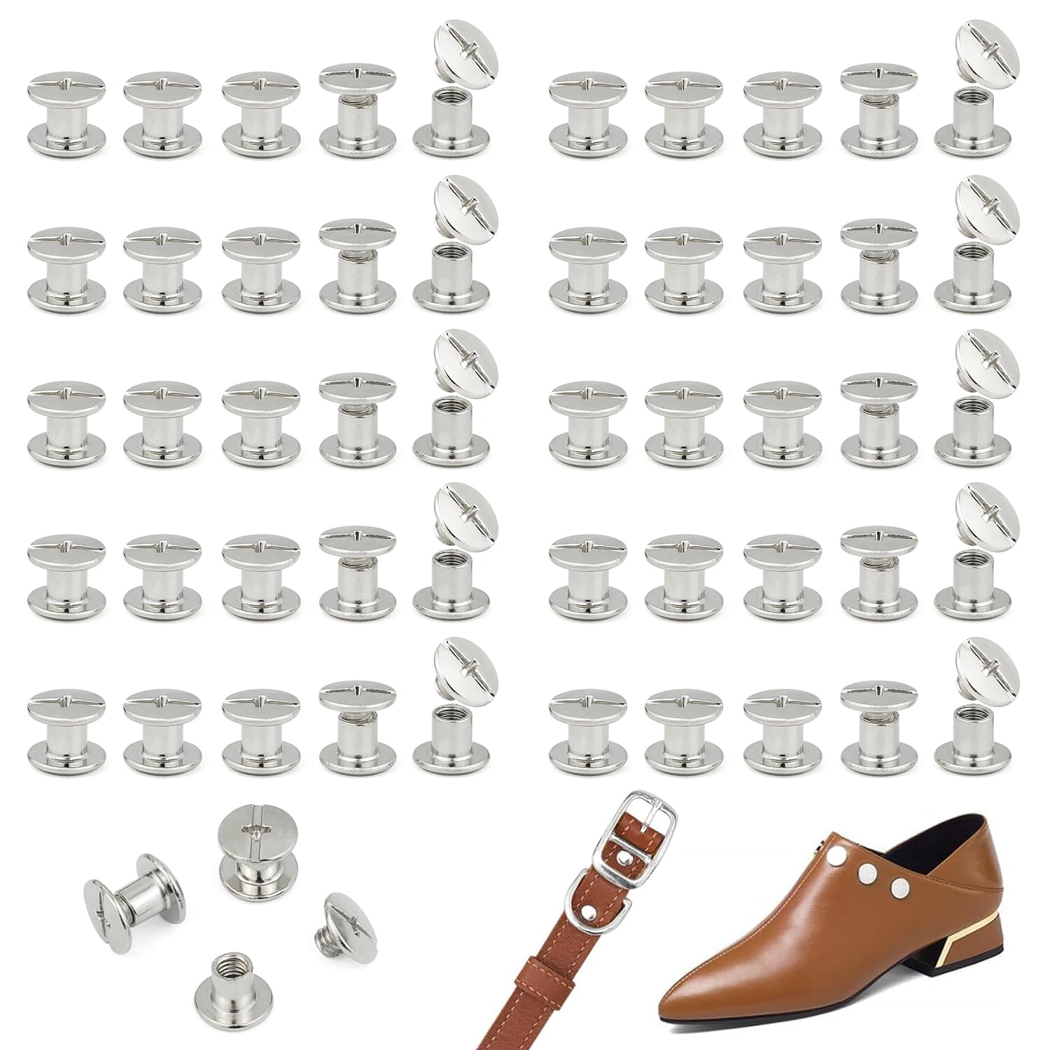JJWNMLL Chicago Screw Posts, Rivet Chicago Binding Screws, Metal Rivet Replacement Repair for Bags, Collar, Harness, Luggage, Purse, Dog Lead, Backpack, Belt (Silver, M5x5mm+100Pcs)