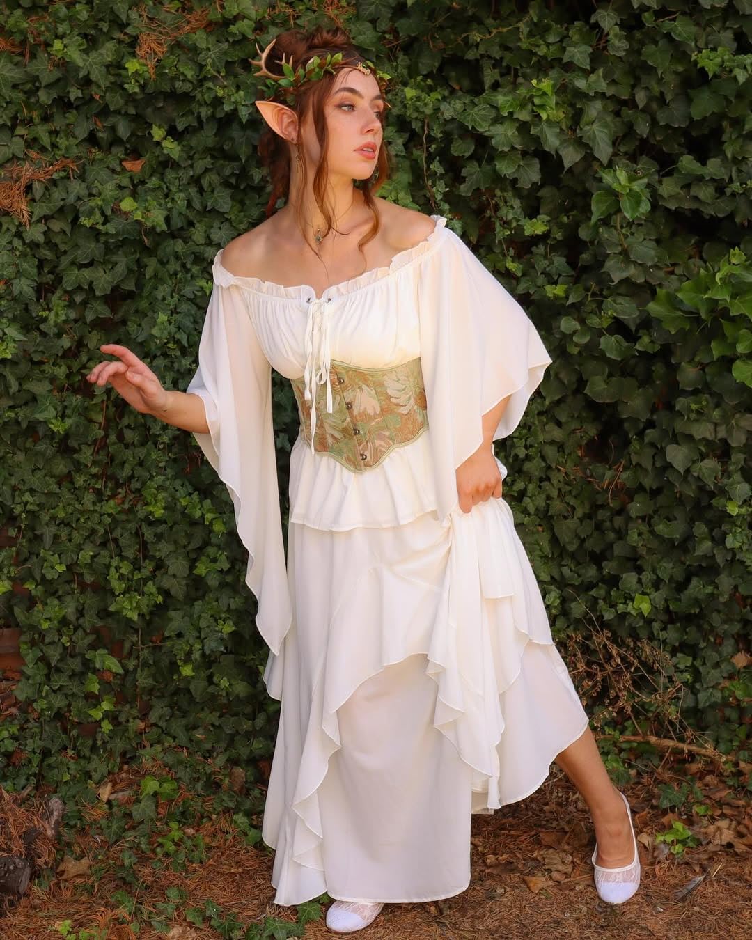 Scarlet Darkness Women Renaissance Shirt Off Shoulder Bell Sleeve Smocked Waist Tops Blouse - Image 2