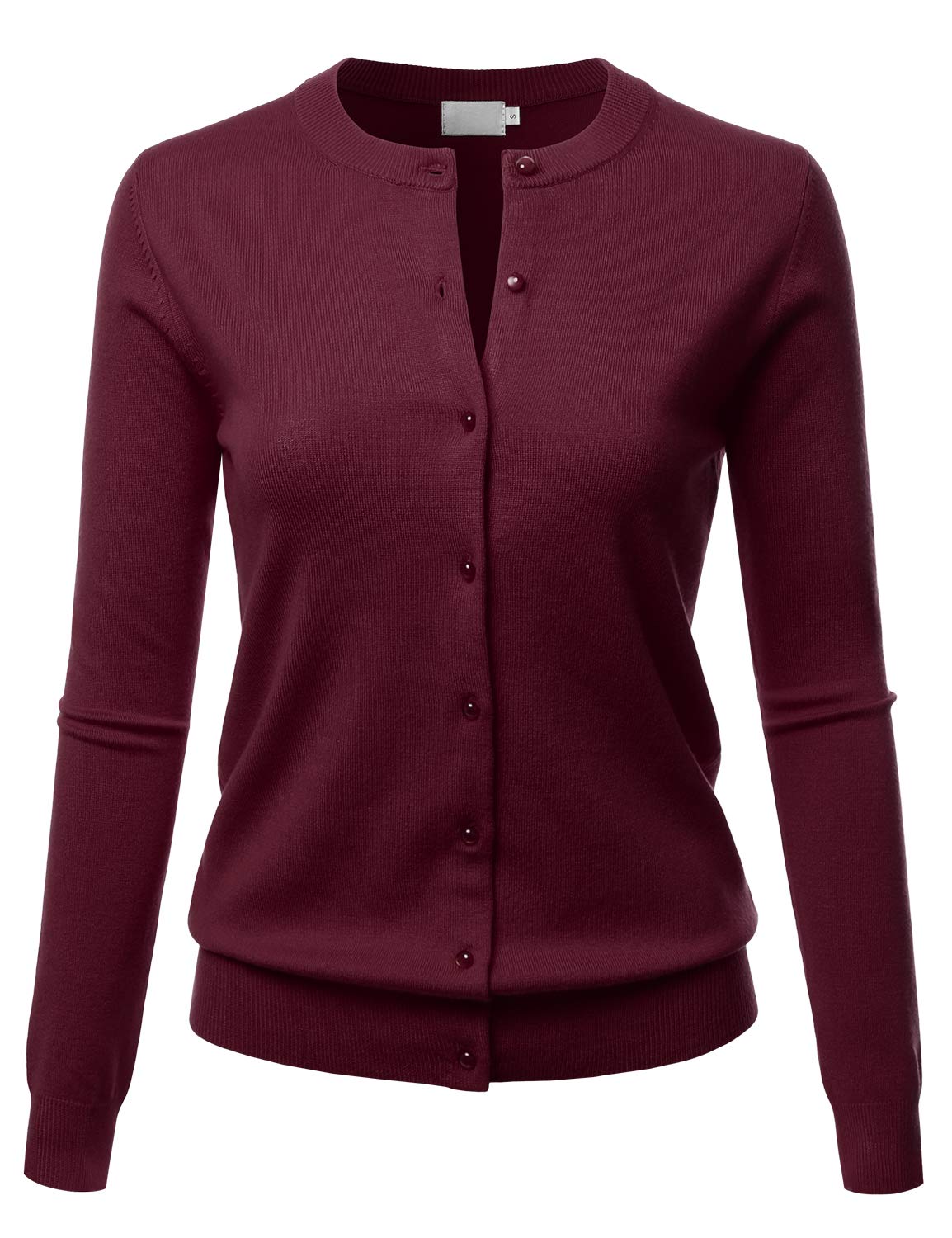 LALABEE Womens Crew Neck Gem Button Long Sleeve Soft Knit Cardigan Sweater