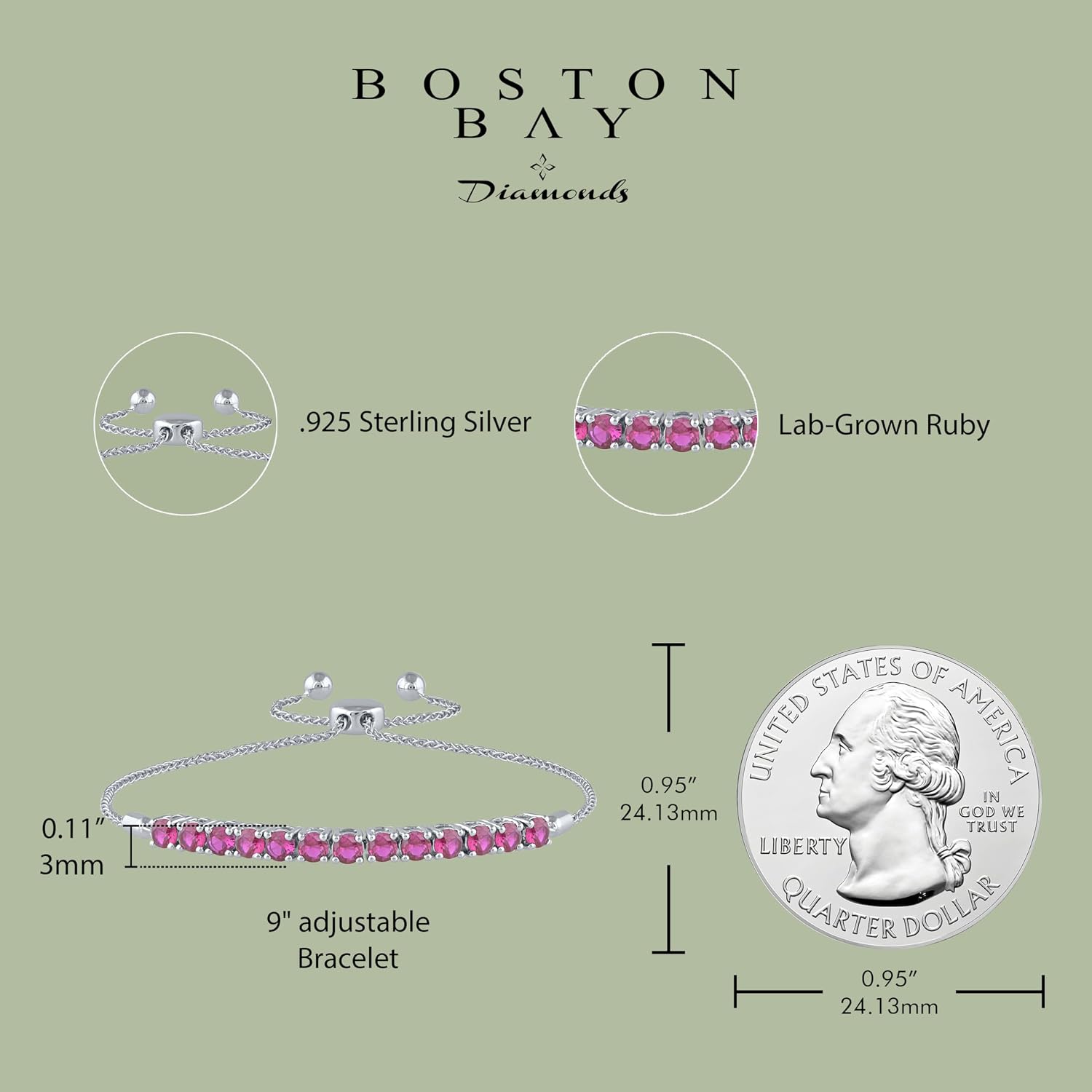 Boston Bay Diamonds .925 Sterling Silver Birtstone Bolo Bracelet