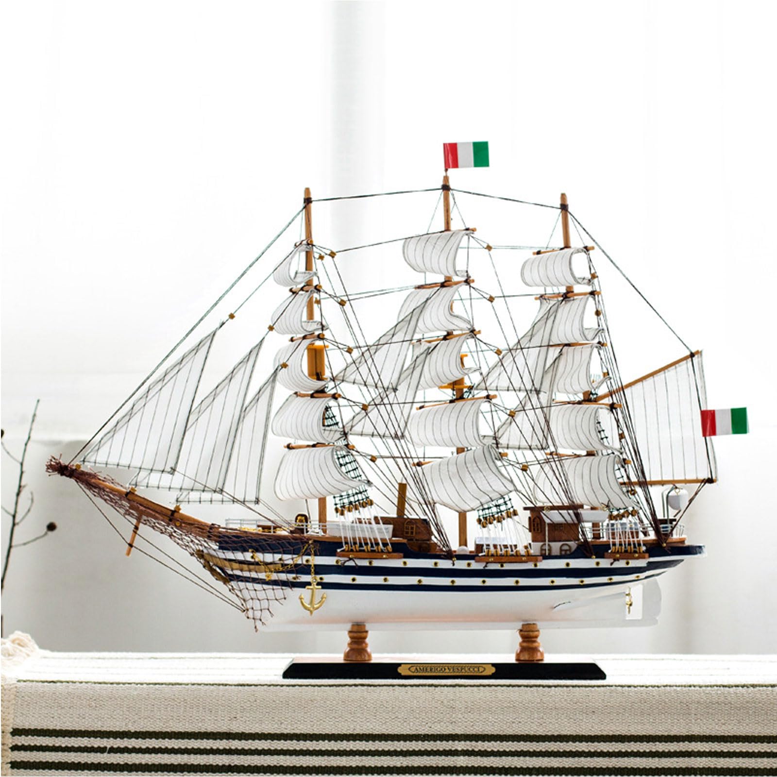 YLME Modellino Di Nave in Legno 65 cm Modello Di Barca A Vela in Legno Massello Amerigo Vespucci Ornamenti Nautici in Legno Completamente Assemblati Collezione Per La Decorazione Della Casa