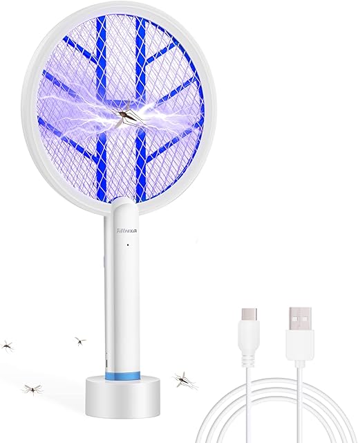 Fietrexa Electric Fly Swatter,2 In 1 Mosquito Killer,3000V USB Charging Bug Zapper lamp Indoor And Outdoor ,White Electric Fly Zapper For Mosquitoes,Flies,Moths,Bees