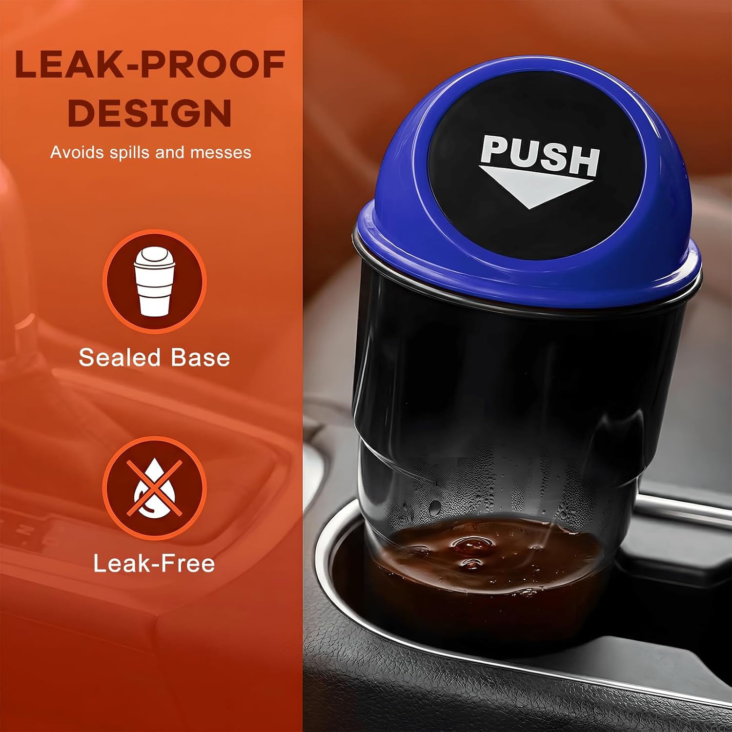 Cup Holder Trash Can for Car, Leakproof Vehicle Back Seat Garbage Can Mini Portable Trash Bin with Lid, Universal Smellproof Cup Holder Garbage Bin for Cars Trucks SUVs (Blue) image 5