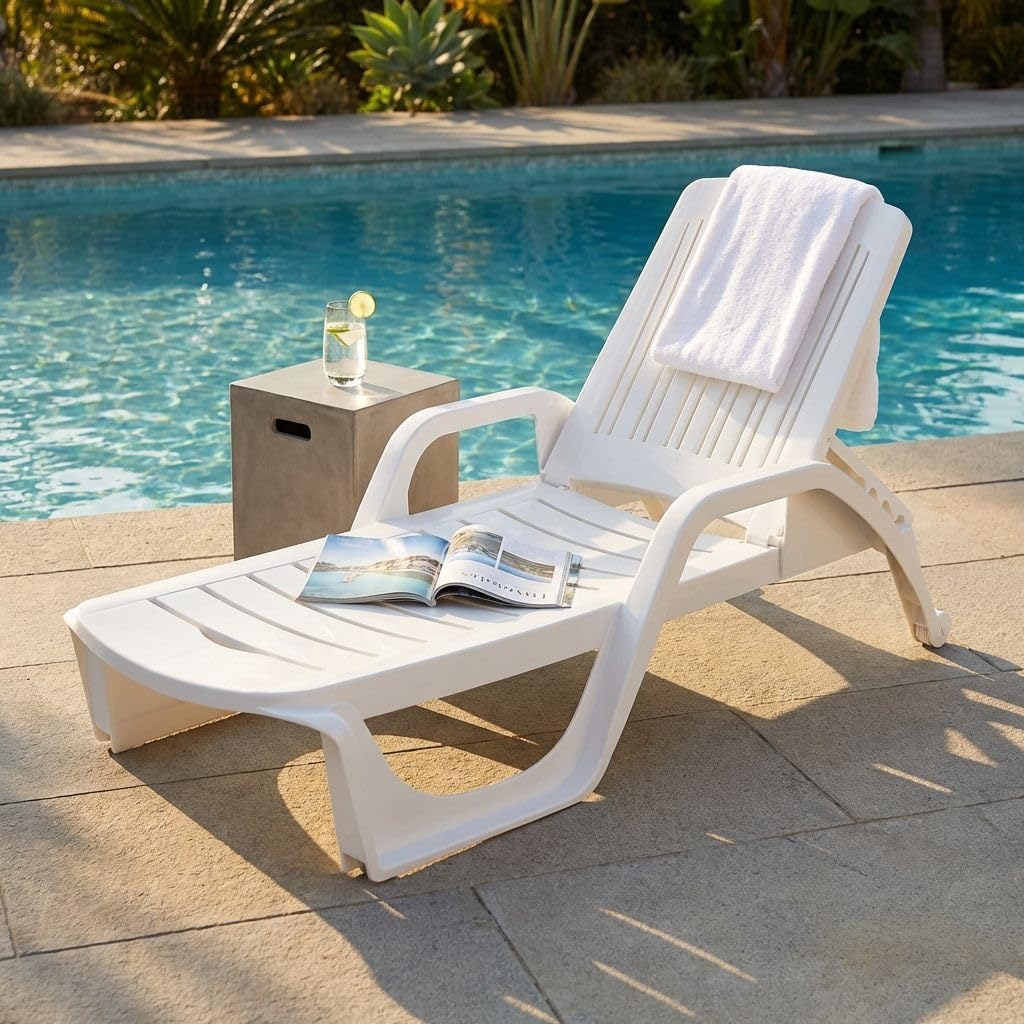 milani home - lettino prendisole, policarbonato, pieghevole con ruote, bianco