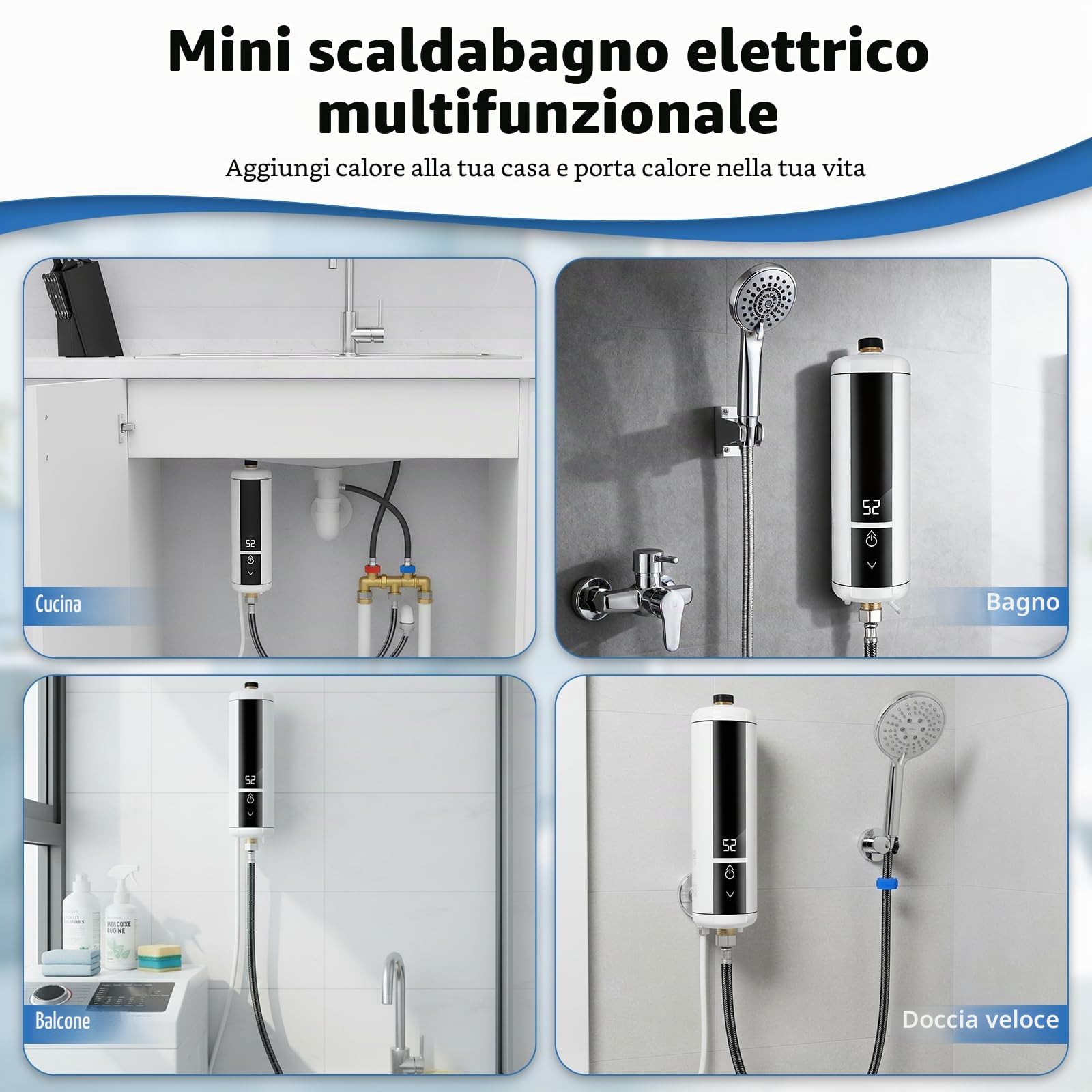 Mini scaldabagno istantaneo da 220 V 3500 W con indicatore di temperatura, scaldabagno compatto per l'uso sotto il lavandino, in cucina o in bagno con indicatore di temperatura (bianco)