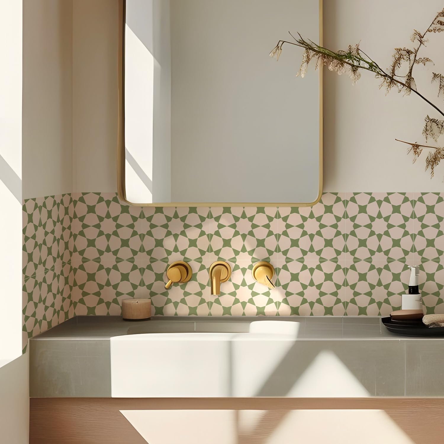 Alwayspon 25PcsX20cm/8inch Tile Sticker, Green Self Adhesive Stick on Tiles Transfer Sticker for Bathroom Kitchen, Splashback for Cooker, Peel and Stick Adhesive Vinyl Wall Tiles Sticker