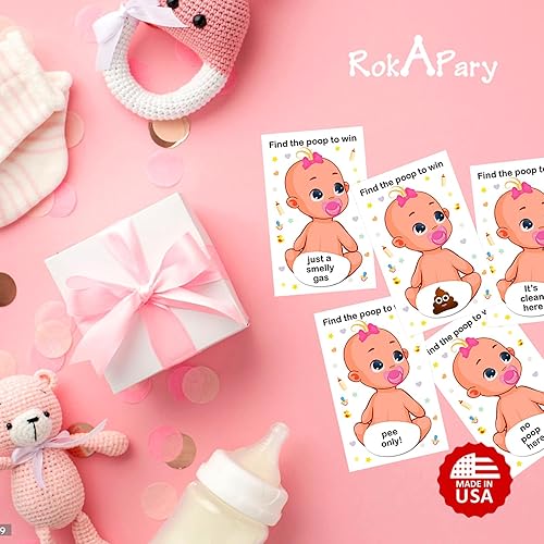 Miniatura 6 de Baby Shower Girl Scratch Off Poop Game - Juego fácil de jugar, idea divertida, actividad rompehielos. Tarjetas de rifa, chupete rosa, juego de 40