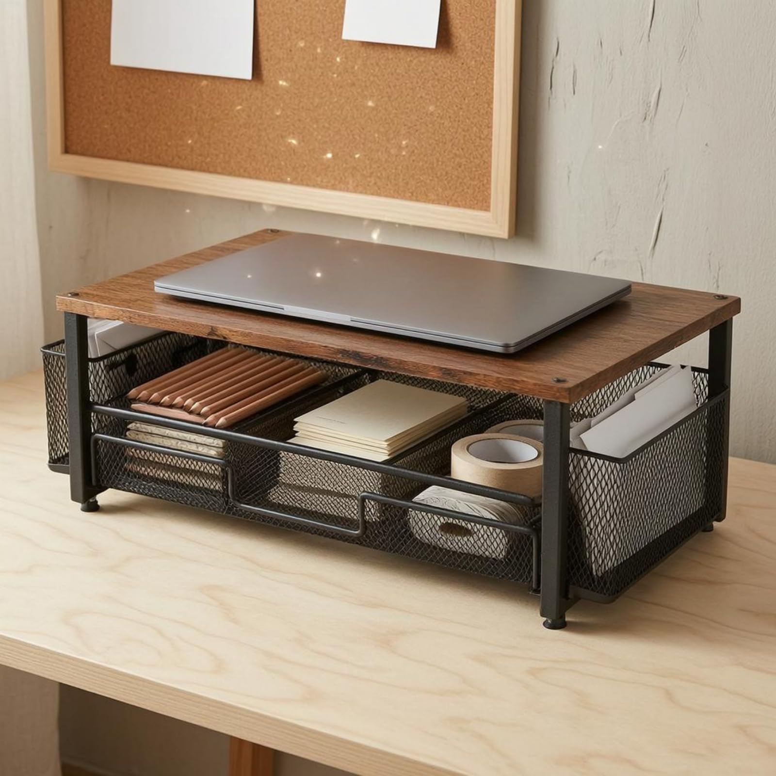 Organizzatore Scrivania Supporto Mensola Tavolo Rialzo Schermo Cassetto Rete Metallo Porta Penne Struttura Solida in Acciaio al Carbonio Adatto per Lavoro Studio Office