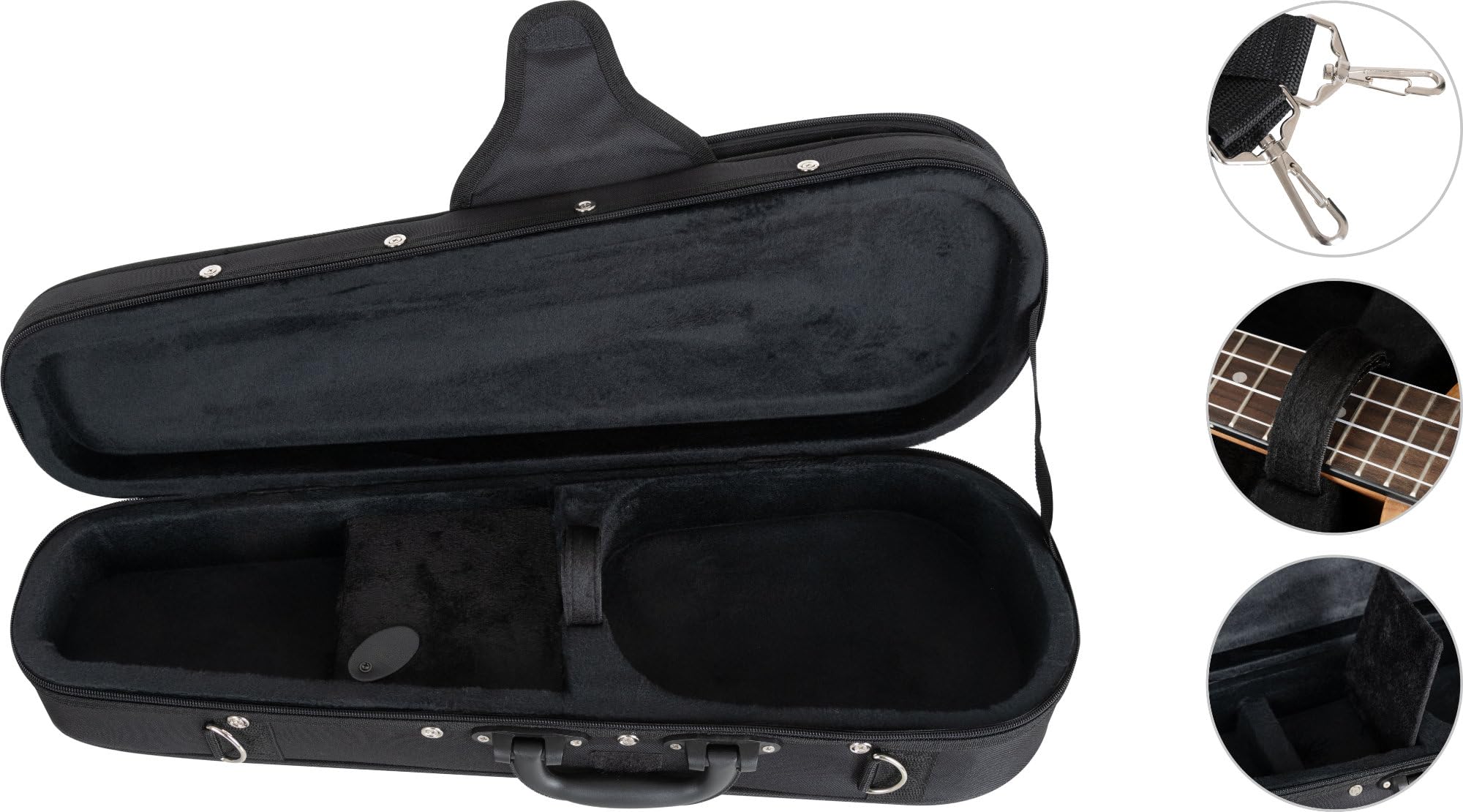 Shaman Softcase per Ukulele Soprano - Custodia leggera con schiuma rigida sagomata, tasca interna ed esterna, tracolla rimovibile. Dimensioni interne: 58,5x18x7,5 cm. Colore nero.