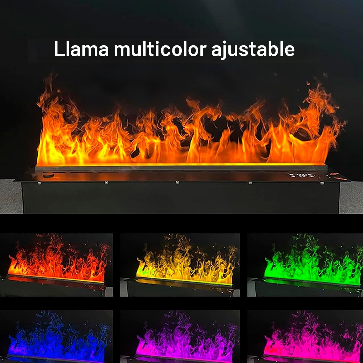 Chimenea de vapor de agua 3D, chimenea con 7 colores de llama ajustables y 5 niveles de brillo, acero inoxidable cepillado, control táctil/remoto, 70 cm