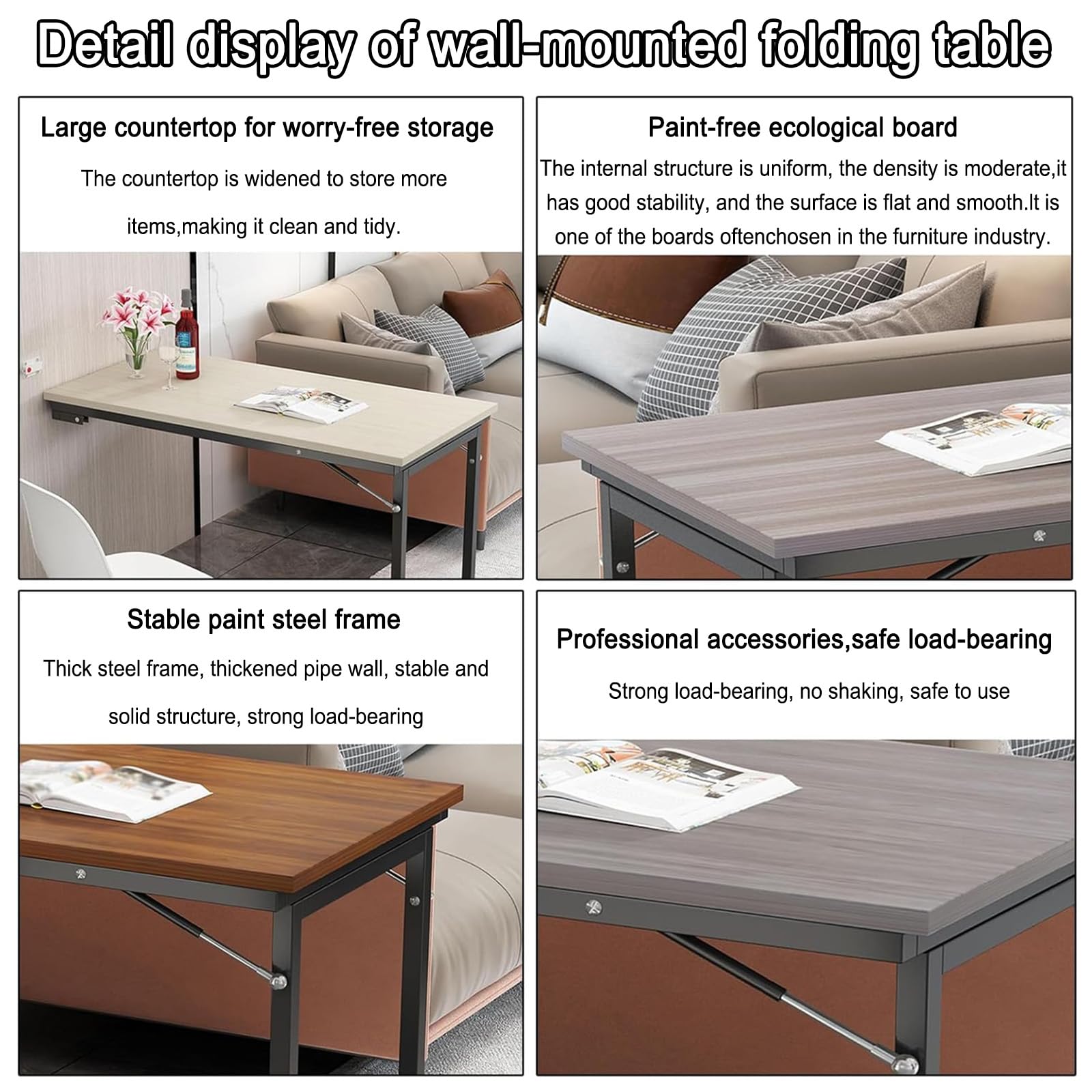 Wandklapptisch für Küche, multifunktionaler faltbarer Wandtisch, platzsparend, 90 x 50 x 75 cm, Schreibtisch für Zuhause und Büro, kompaktes und vielseitiges Design