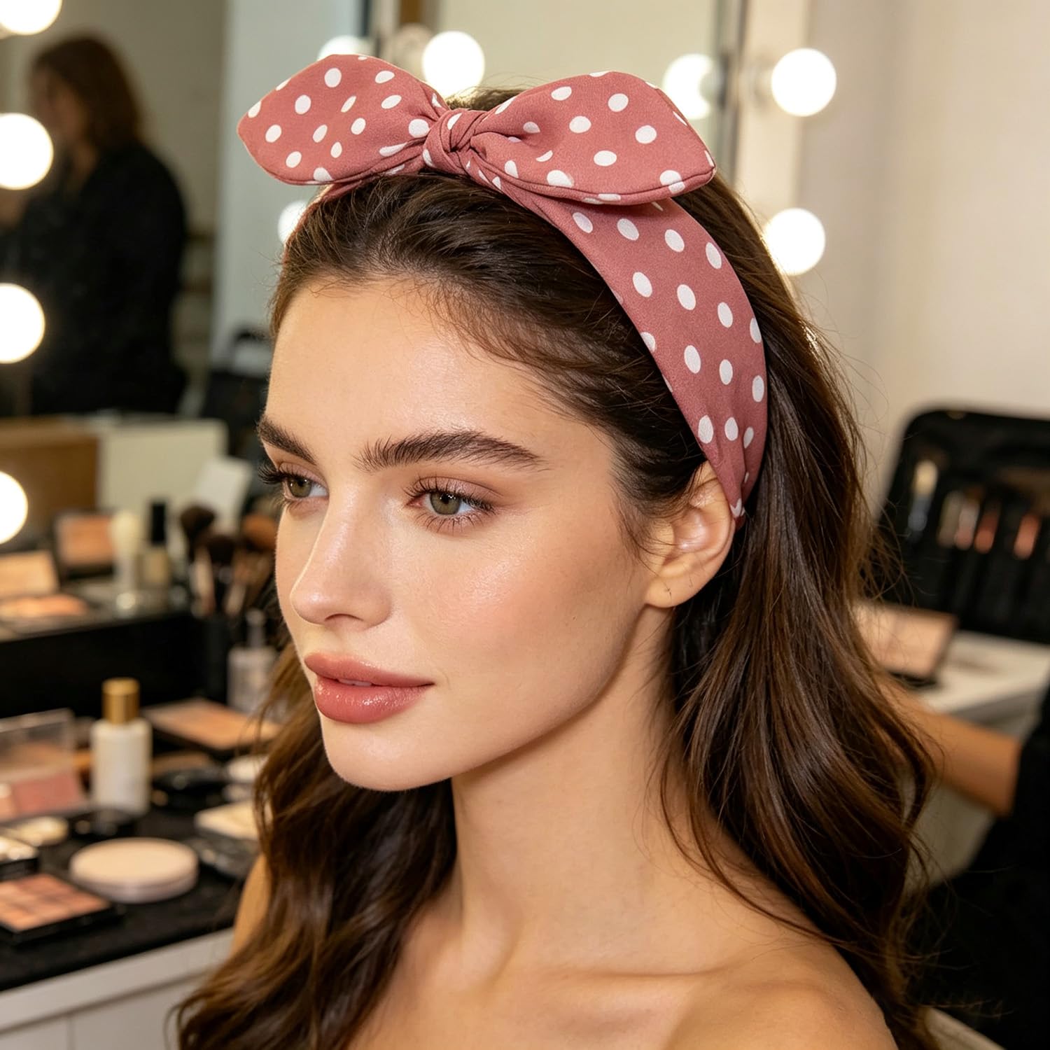 Pink Polka Dot Bow Headbands Women and Girls 50s accessories Retro Halloween Hair Accessories for Women image 2