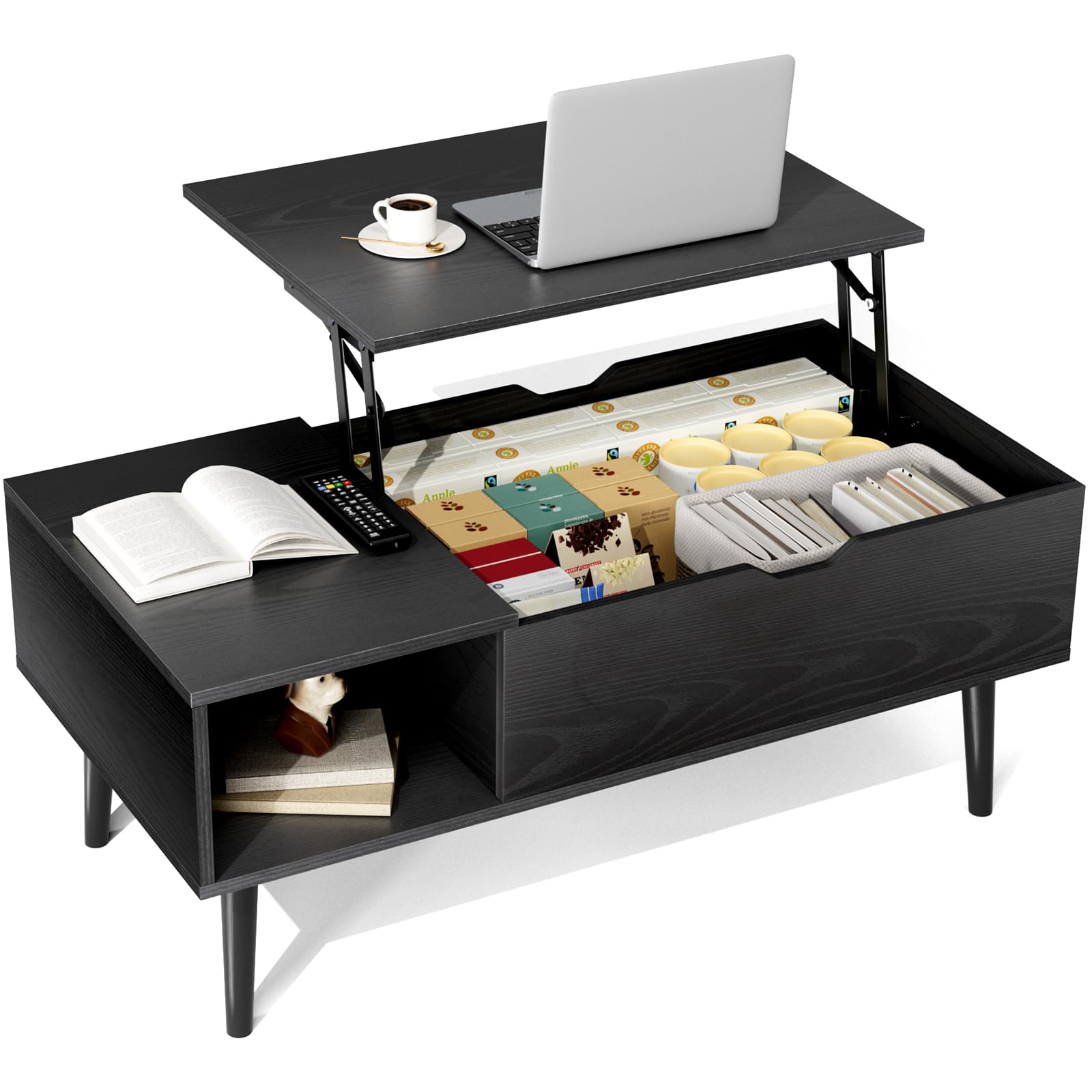 NEWBULIG Lift Top Coffee Table with Storage Wooden Coffee Table for Living Room Hidden Compartment Open Shelf Small