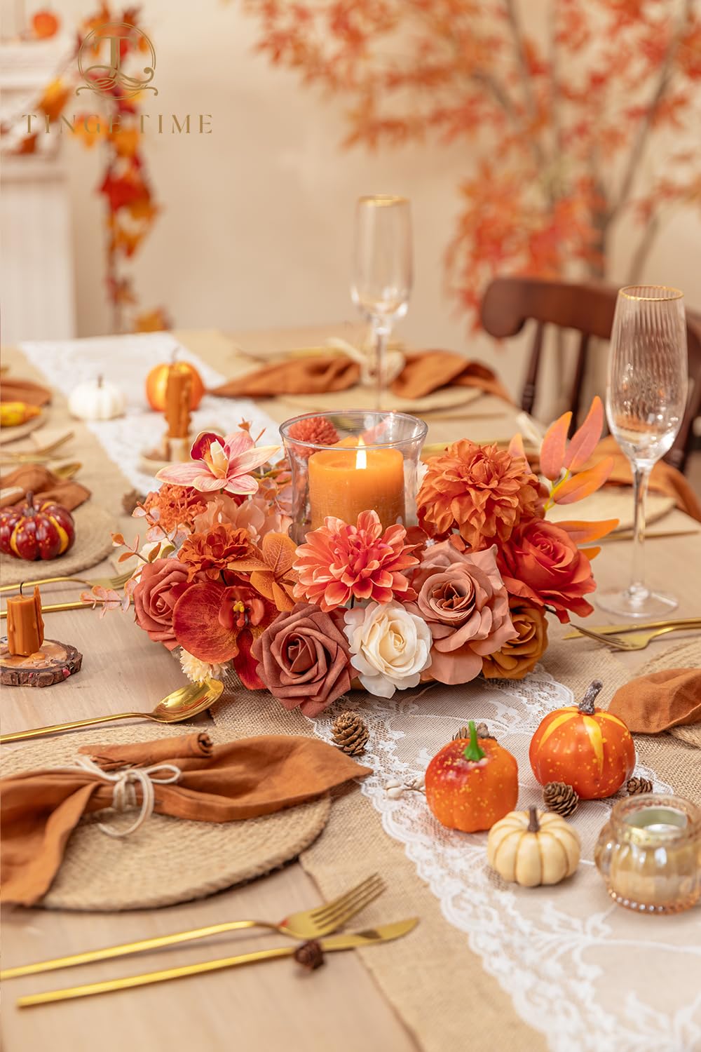 TINGE TIME Künstliche Rosen, orangefarbene Kunstblumen, Großpackung für selbstgemachte Brautsträuße, Brautsträuße, Babyparty, Herbstdekoration, Tischdekoration