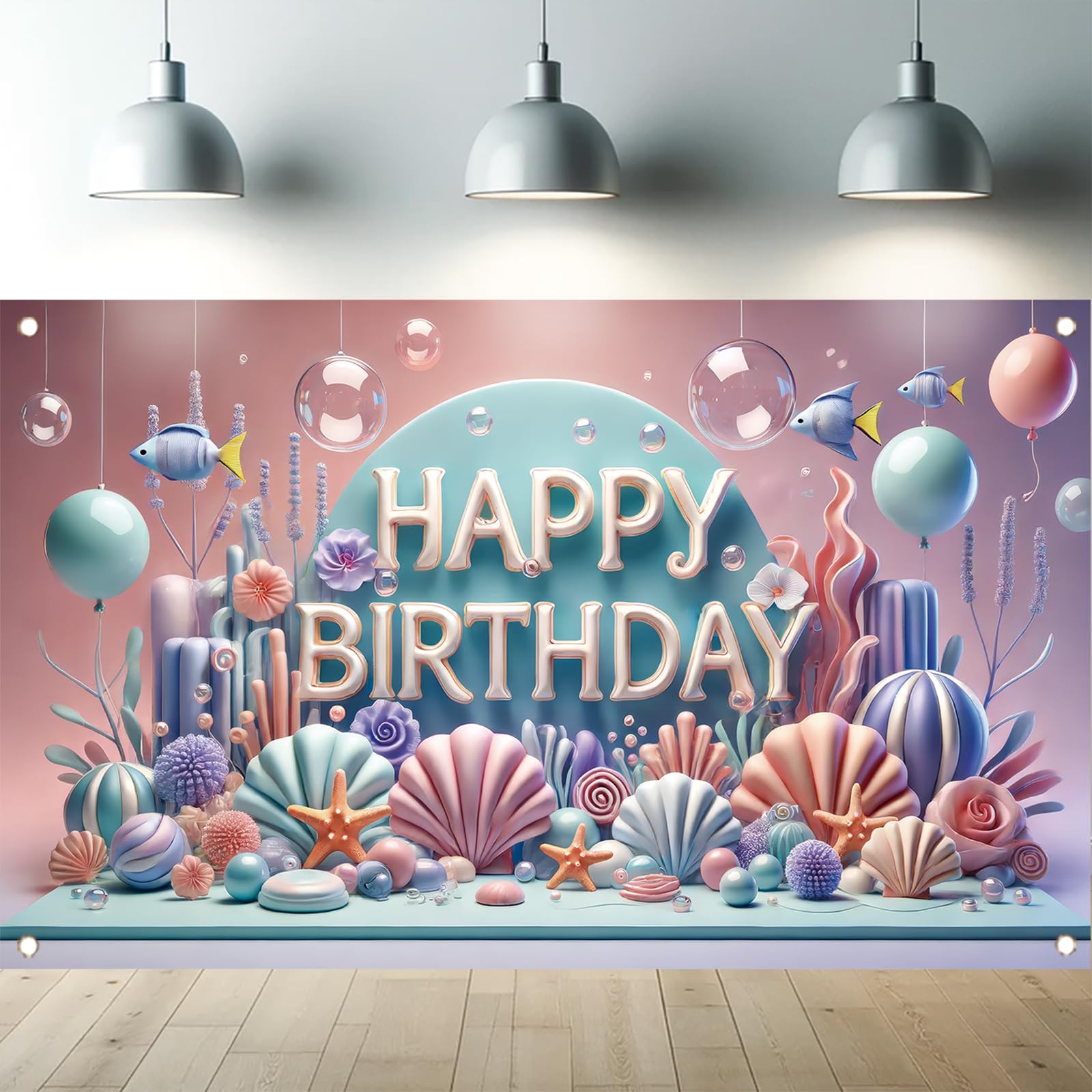Starlit Patio Under The Sea Birthday Backdrop 71 x 43 Inch Ocean Theme Party Decorations Mermaid Seashell Happy Birthday Banner Underwater Marine