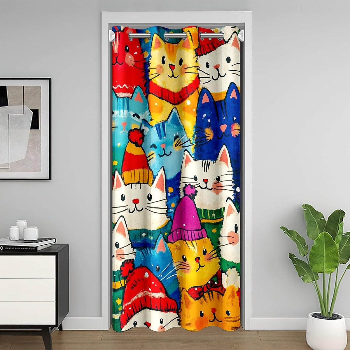 Feelyou Merry Christmas Closet Door Cover Curtain Xmas Deer Elk Door Curtain Doorway Privacy Christmas Bell 30%-50% Darkening Blackout Curtain Set 59x80 Inch 1 Panel Snowflake Doors with Windows