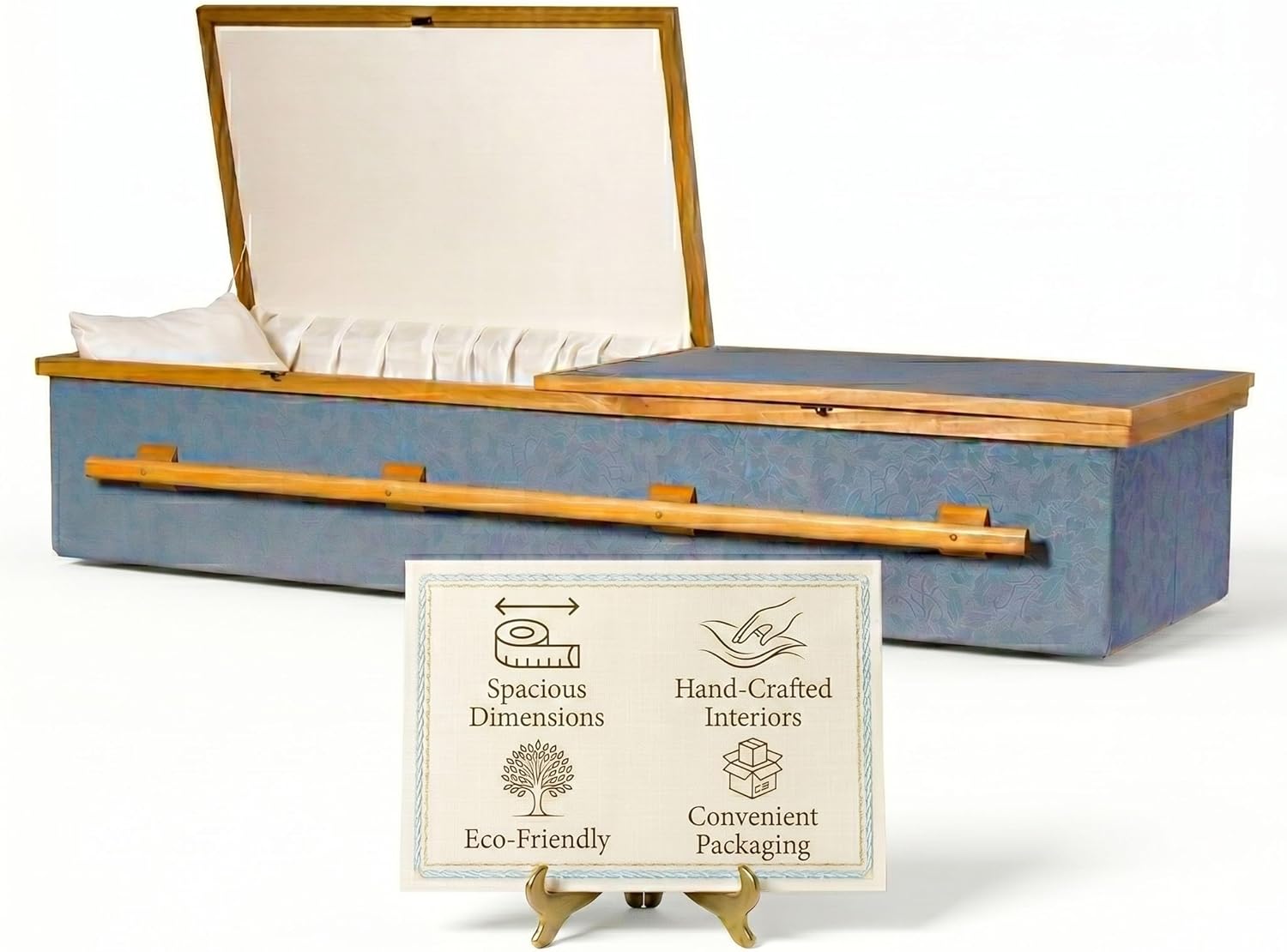Sapphire Light Burial Casket, Lightweight Cloth Covered Funeral Casket Coffin, Corrugated Cardboard Casket with Satin Interior Pillow Liner | Burial or Cremation