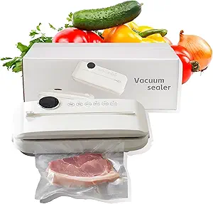 Vacuum Sealer Machine, Updated 2025 Commercial Food Sealer, 6-in-1 Food Sealer with Digital Timer, Built-in Cutter,20 Vacuum Seal Bags for Food 