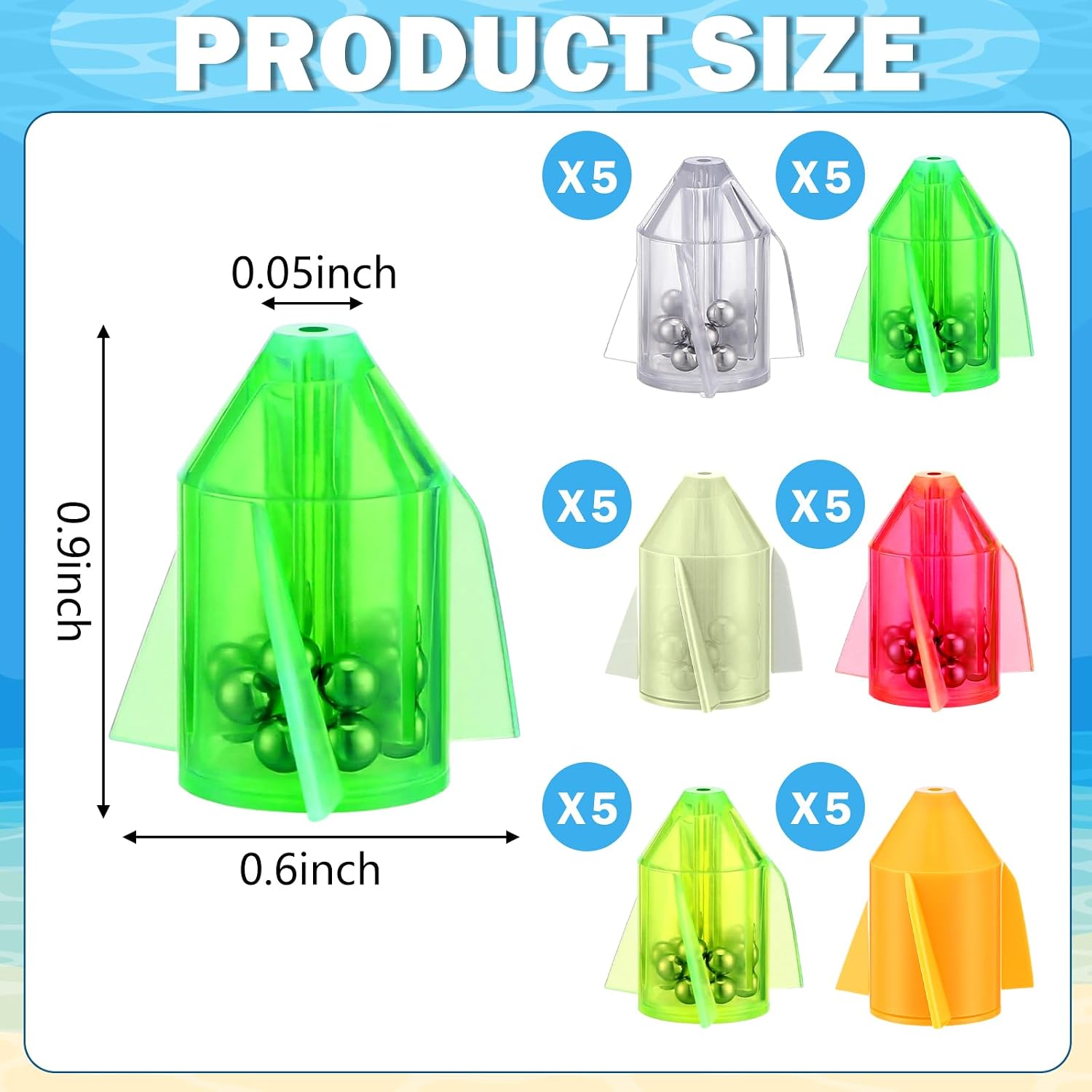 Gemscream 30 Pcs Catfish Rattles for Catfishing, Fishing Rattles with 15 Stainless Steel Beads, Rocket Shaped Inline Fish Attractor Fishing Tackle for Catfish Bass Pompano