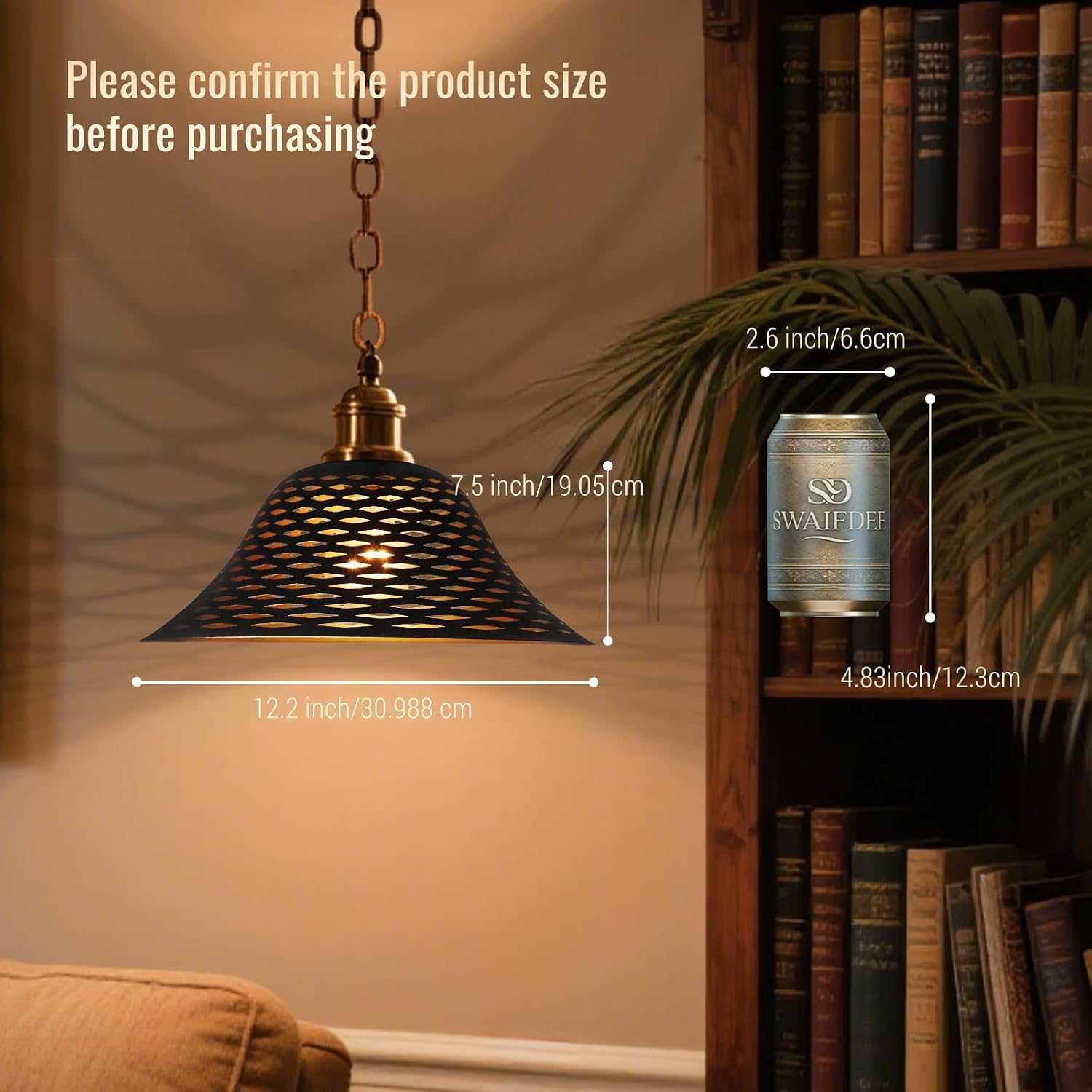 Antique Bronze Laser Cut Metal Lampshades Diamond Pendant Bell Lamp Shade. image 3