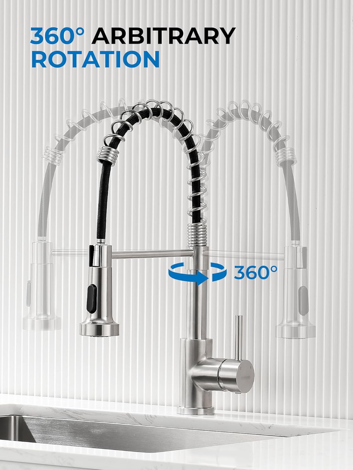 WEWE Kitchen Sink Faucet, Kitchen Faucets with Pull Down Sprayer Stainless Steel Single Handle Single Hole Brushed Nickel Commercial Industrial Spring Pull Out Laundry Farmhouse Kitchen Faucet