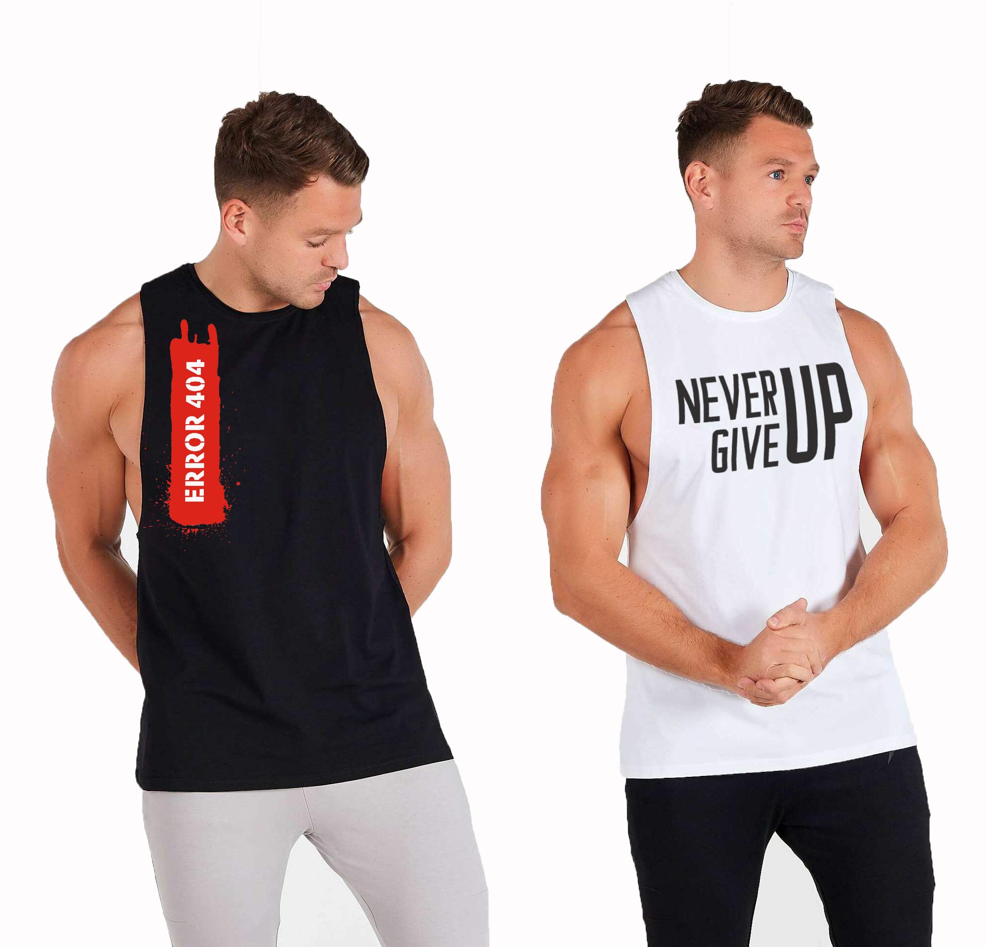 south city Men Black & White Cotton Workout deep Cut Sleeveless Tshirt Pack of 2-BKerr-WHngu-picture-10