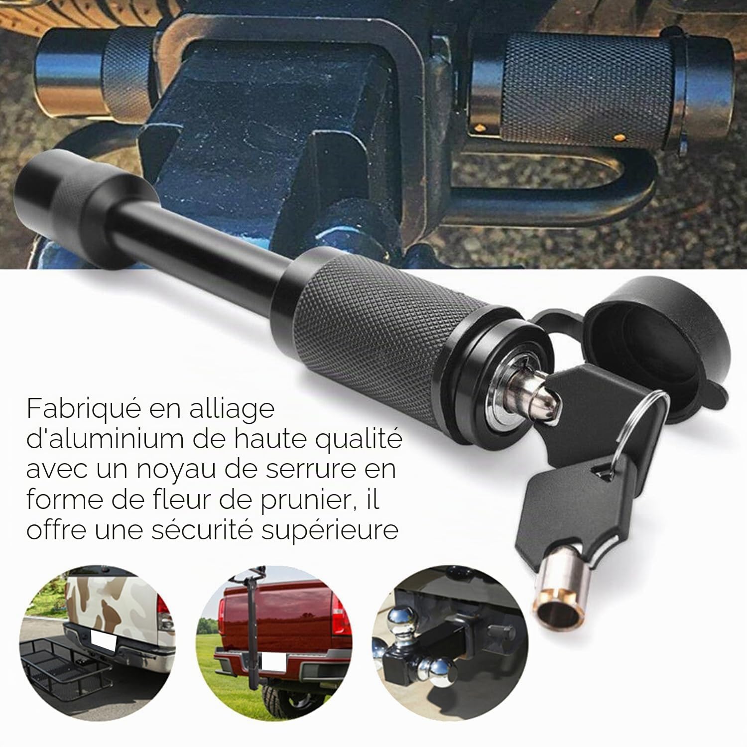 Antivol d’attelage de remorque 5/8", Verrou d'attelage Remorque en Aluminium Robuste avec 2 clés, pour Camion, Voiture, Bateau et remorque | antivol attelage remorque, sécurité caravane for camping-cars caravanes, protection vol remorque, voyage camping
