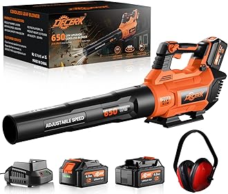 Decerk 21V Leaf Blower Cordless, Electric Snow Blowers with 2X 4.0Ah Battery, Lightweight Blower with Turbo Button, Variable Speed Dial, and Cruise Control for Sidewalks, Garages, Yards & Patios