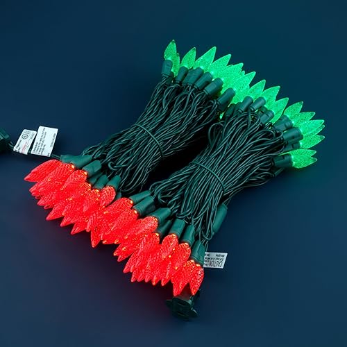 Miniatura 4 de 140 luces LED de Navidad de una pieza de fresas rojas y verdes, paquete de 2 hebras, 70 unidades, 36 pies, de alta resistencia al agua,