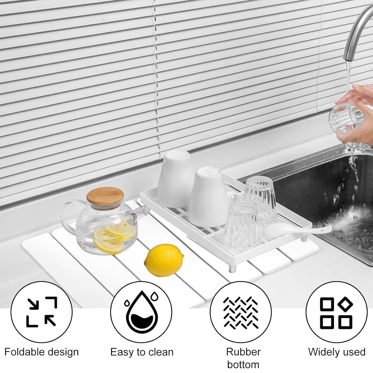 Quick-Dry Stone Dish Drying Mat, Foldable & Absorbent Kitchen Countertop Saver, Non Slip Reusable Diatomite Drain Board for Clean Surfaces & Efficient Drying