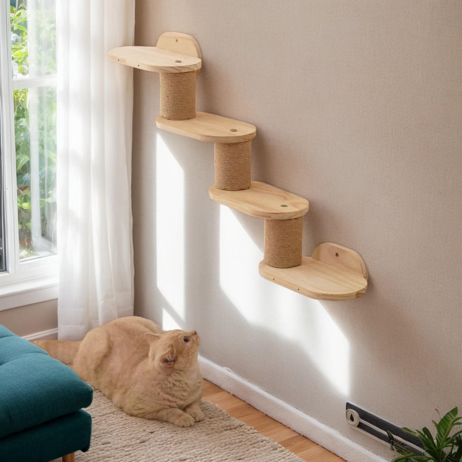 Katzenregale - Katzen Wandregale - Katzenwandregale | Schwebende Kletterleiter, Spielplatz, Bücherregal Für Die Fensterbank Oder Die Decke Holzschwebekletterregal Mit Kratzfläche