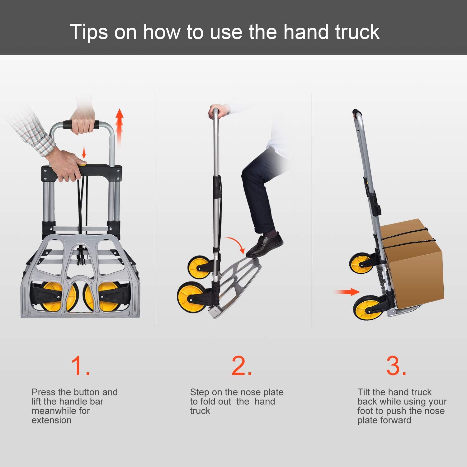 FULLWATT 264 Lb Capacity Folding Hand Truck and Dolly Cart Aluminum Portable Folding Hand Cart with Telescoping Handle and Rubber Wheels