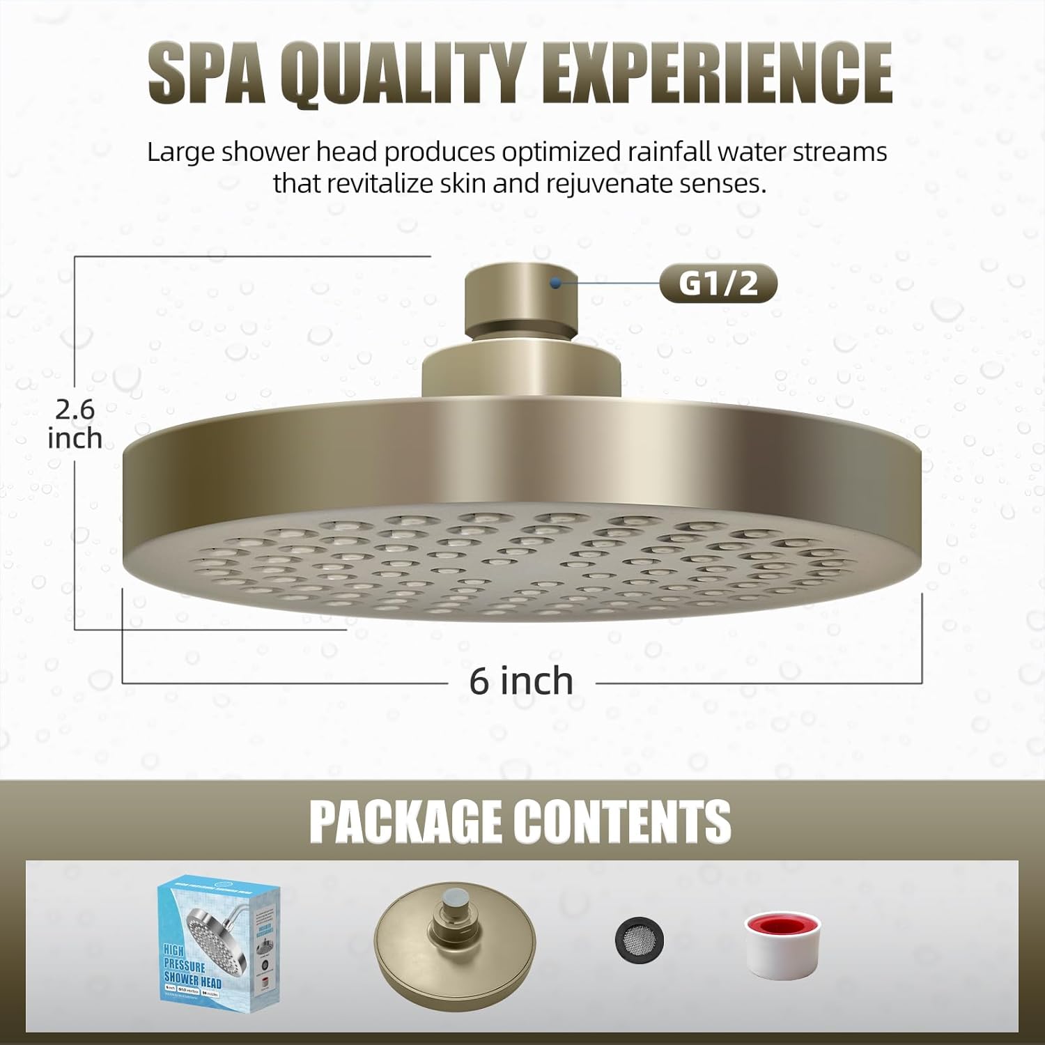 Shower Head High Pressure Rain Premium Quality Luxury Design Anti-Clogging Silicone Nozzles Adjustable Replacement for Bathroom Shower Heads (6 inch Round)