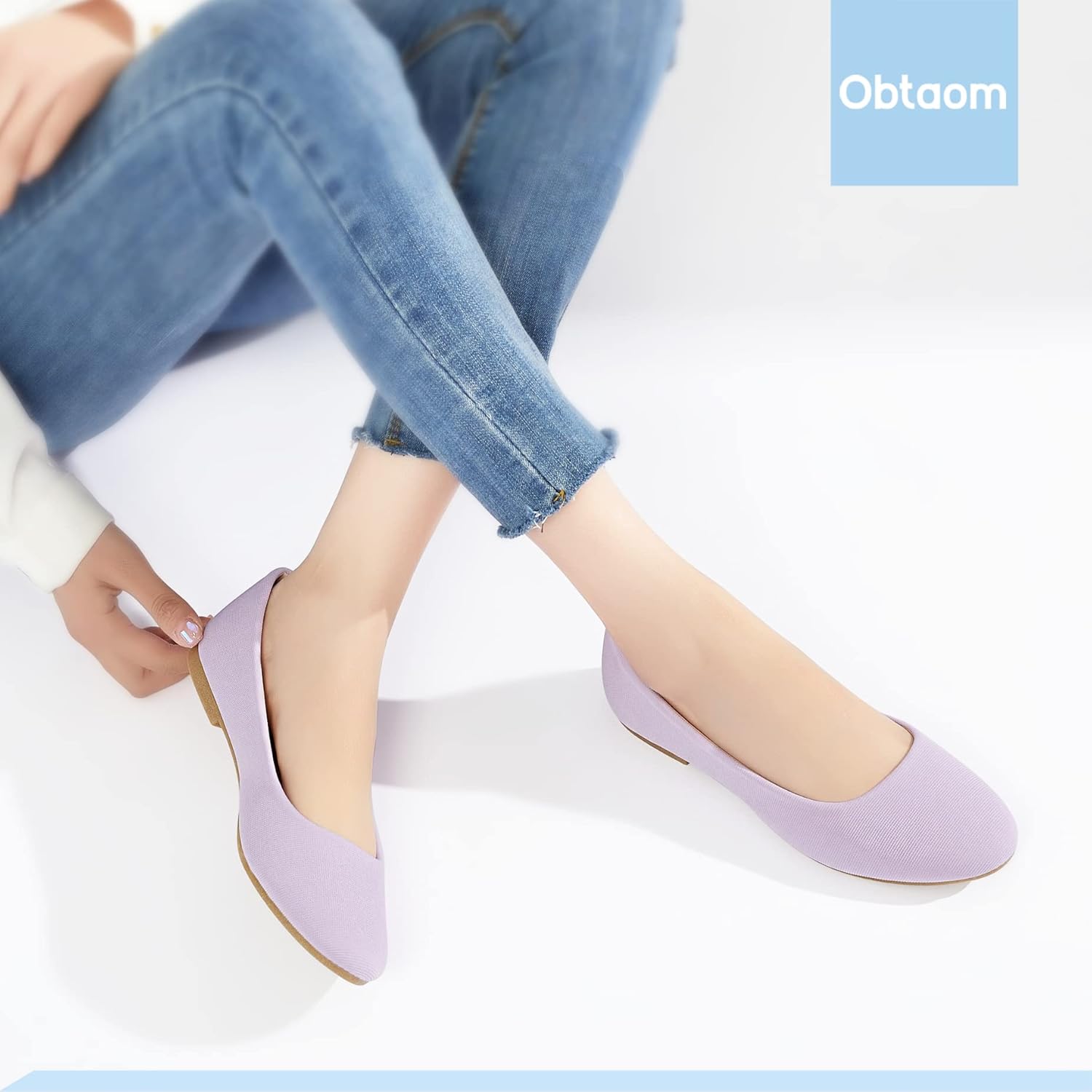 Obtaom Round Toe Women Flat Shoes Slip on Girls Dress Black Ballet Flats - Image 3
