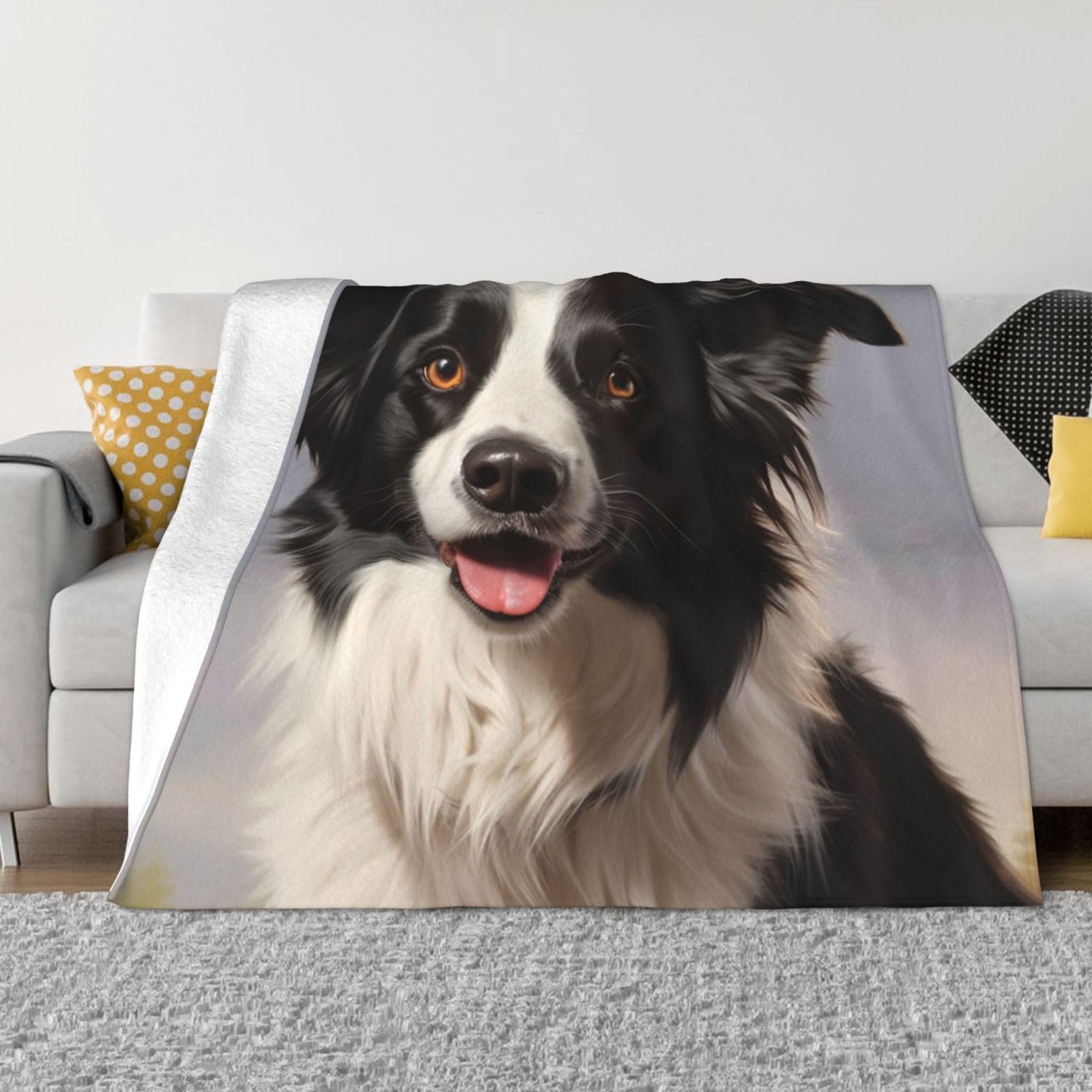 Couverture Border Collie micro polaire légère contre le froid sur le canapé