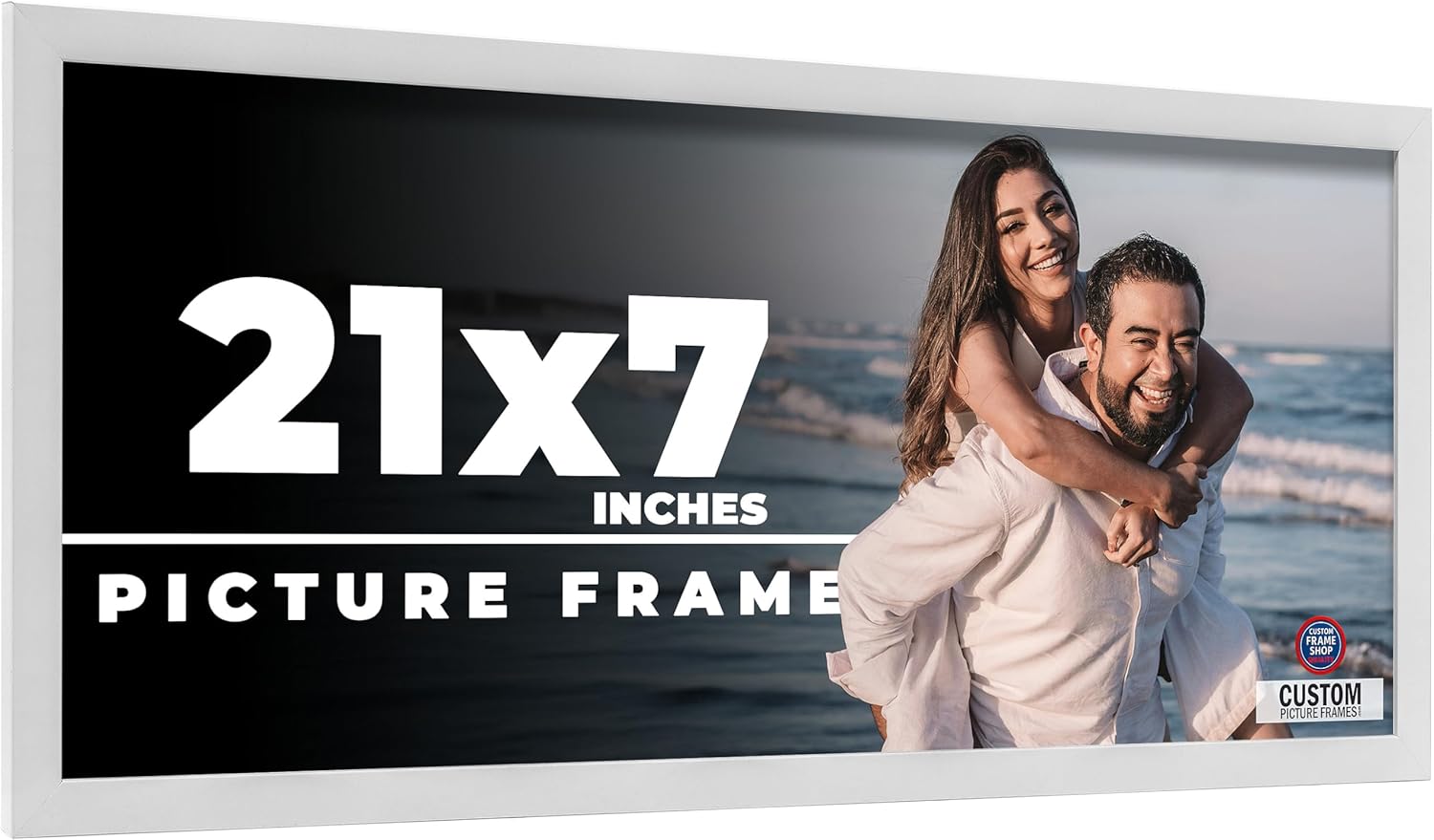 21x7 Frame White Real Wood Picture Frame Width 0.75 Inches | Interior Frame Depth 0.5 Inches | Bianca Mid Century Photo Frame Complete with UV Acrylic, Foam Board Backing & Hanging Hardware