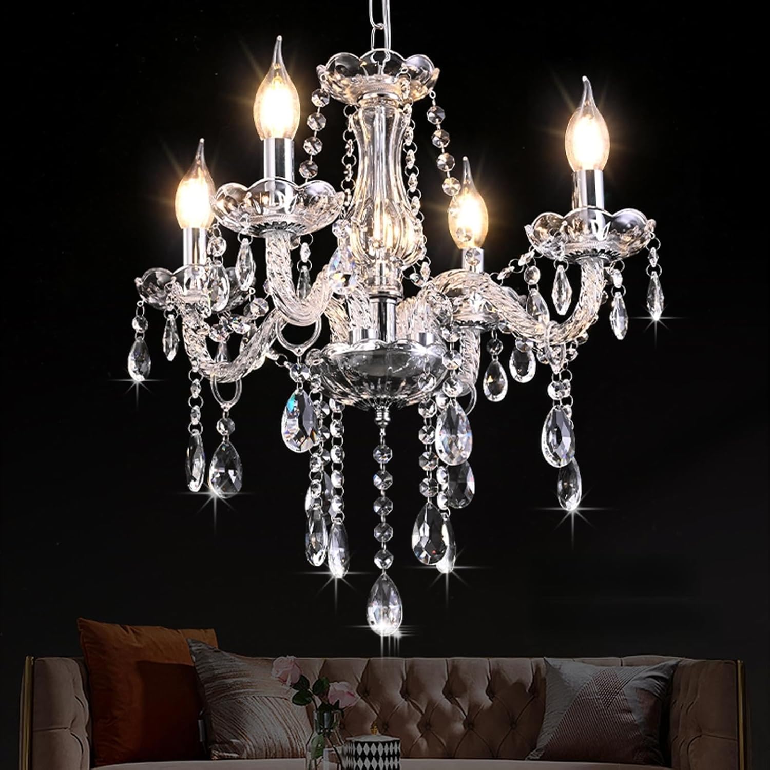 MALOSA Clear Crystal Chandeliers,Vintage Small Chandelier,Glass Mini Chandelier for Dining Room,Girls Bedroom,Living Room,Closet,Wedding Decoration