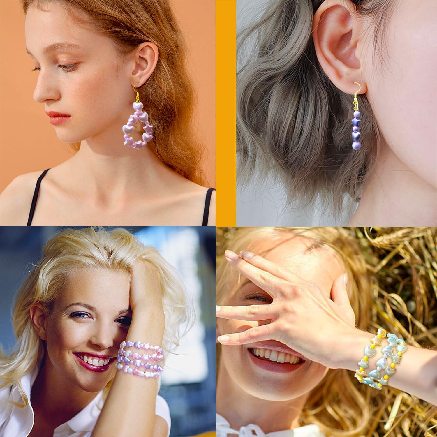 1000Pcs Acrylic Star Beads Hart Beads for Bracelet Jewelry Making, Pearlescent Acrylic ABS Pastel Colorful Cute Assorted Aesthetic Kawaii Bead for DIY Necklace Keychain Earing Phone Charms - Image 2