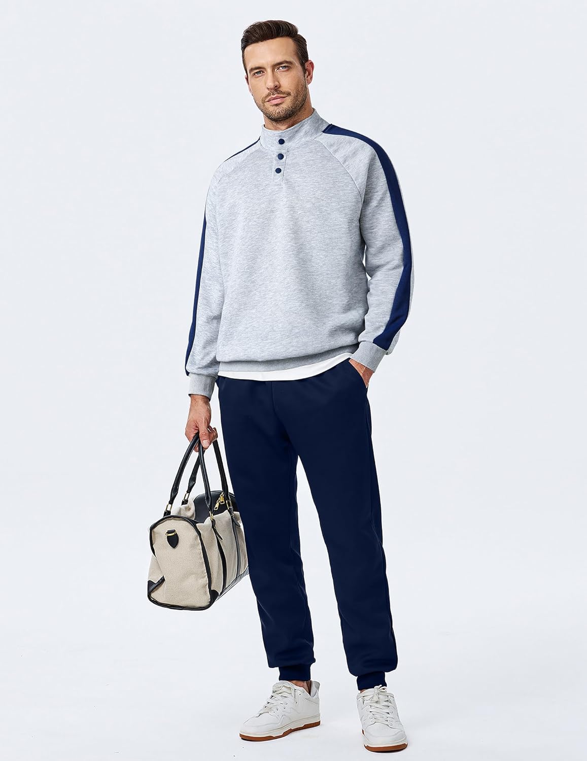 JMIERR Men's 2 Piece Casual Outfits Quarter Button Lightweight Sweatshirt Tracksuit & Joggers Sweatpants Sweatsuit Set - Image 6