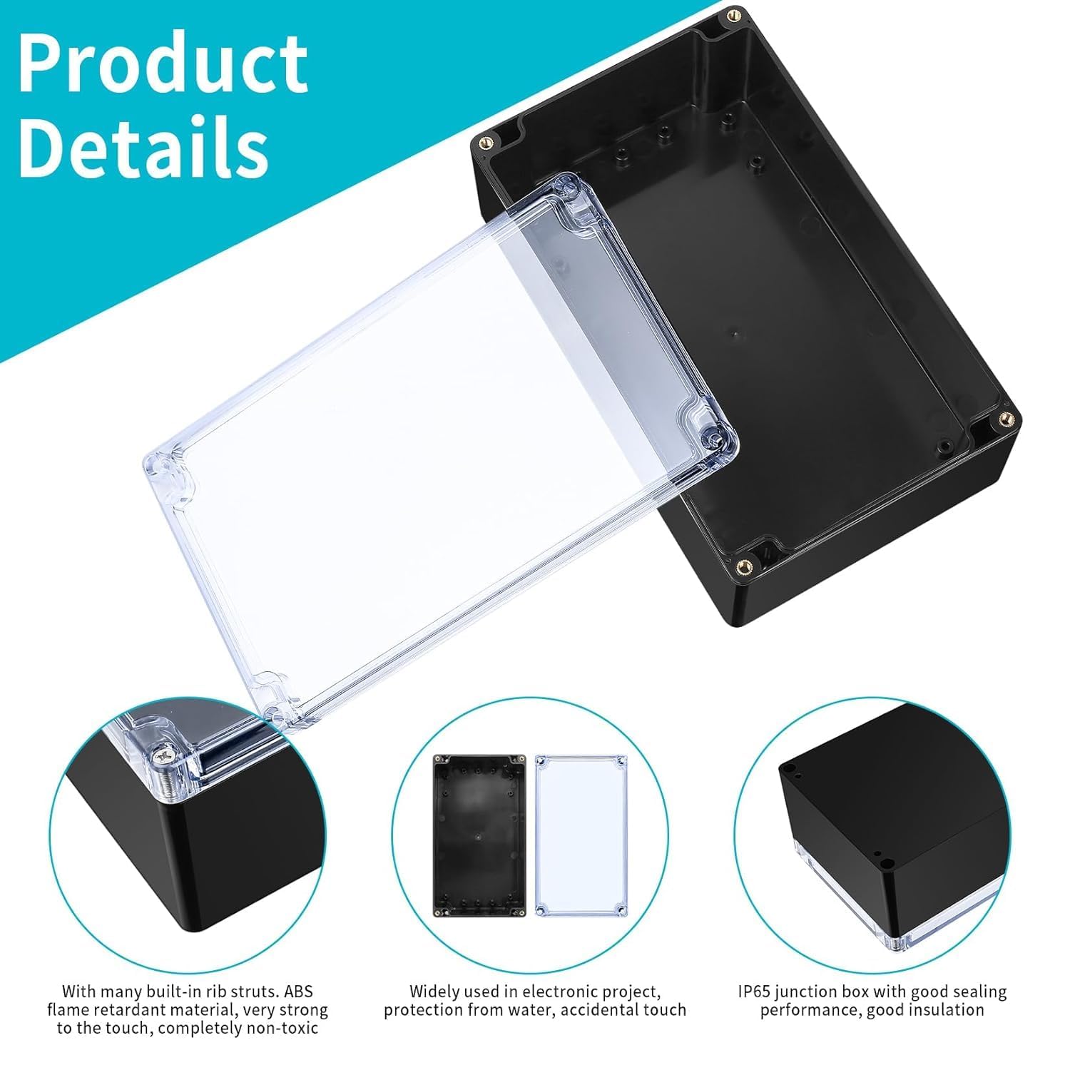 BLACK WATERPROOF JUNCTION BOX 100 X 100 X 70MM IP65 PVC PLASTIC FOR OUTSIDE UK E - Foto 6