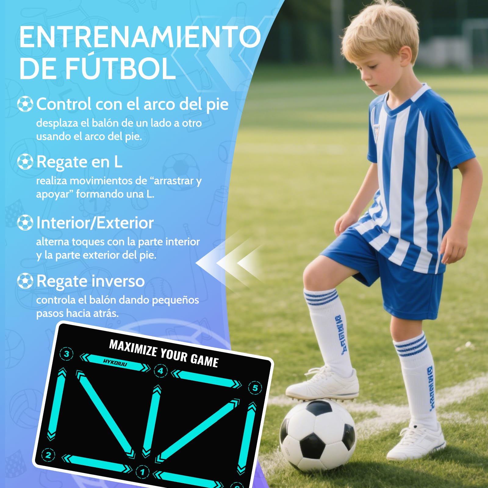 Alfombra Entrenamiento Futbol con Video de Entrenamiento Didáctico Alfombra Futbol Entrenamiento Profesional – Tapete De Entrenamiento De Pasos, Manta De Campo De Esquinay Tapete De Fútbol