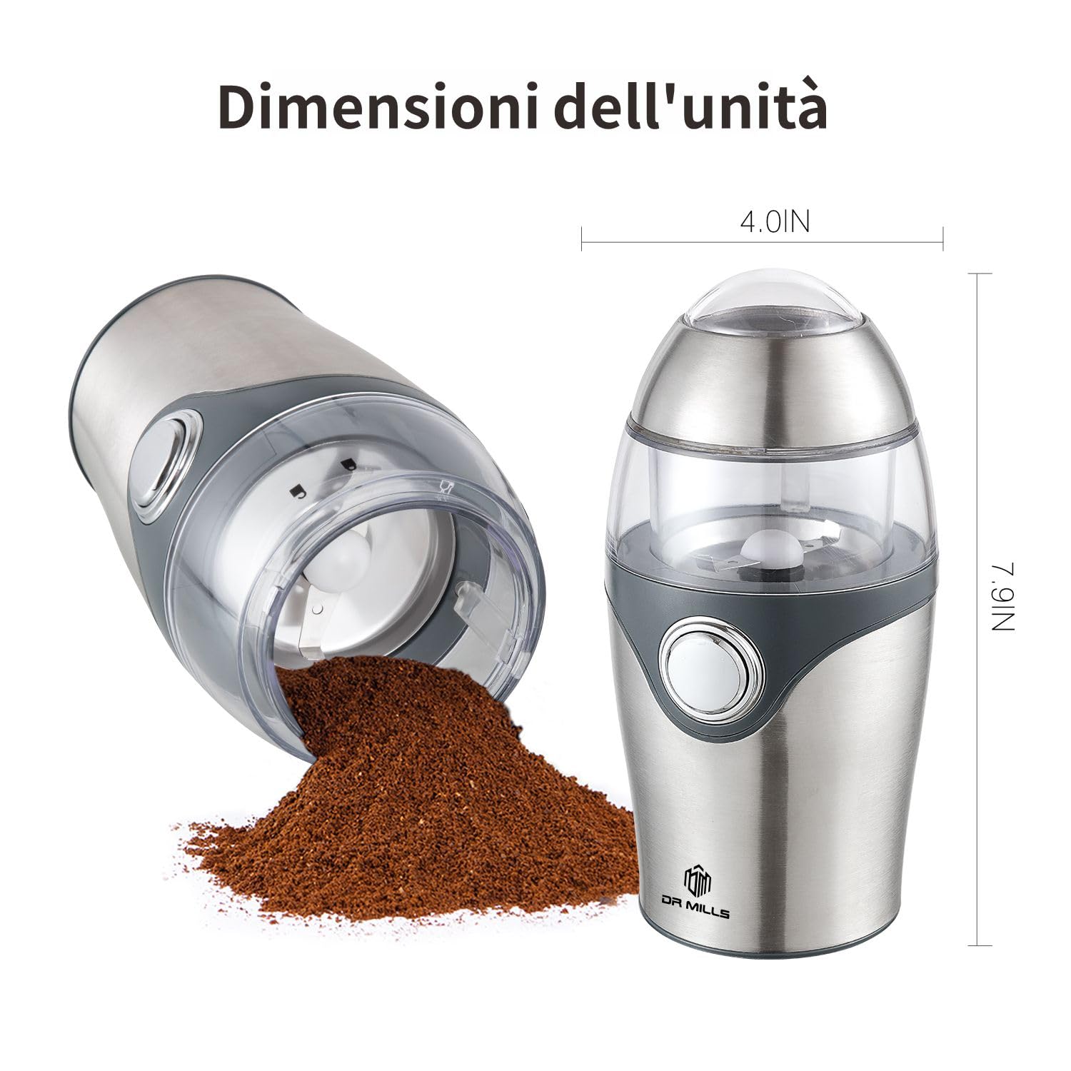 DR MILLS DM-7448 Macinino elettrico per spezie e caffè essiccati, lama, tazza e alloggiamento realizzati in acciaio inossidabile SUS304