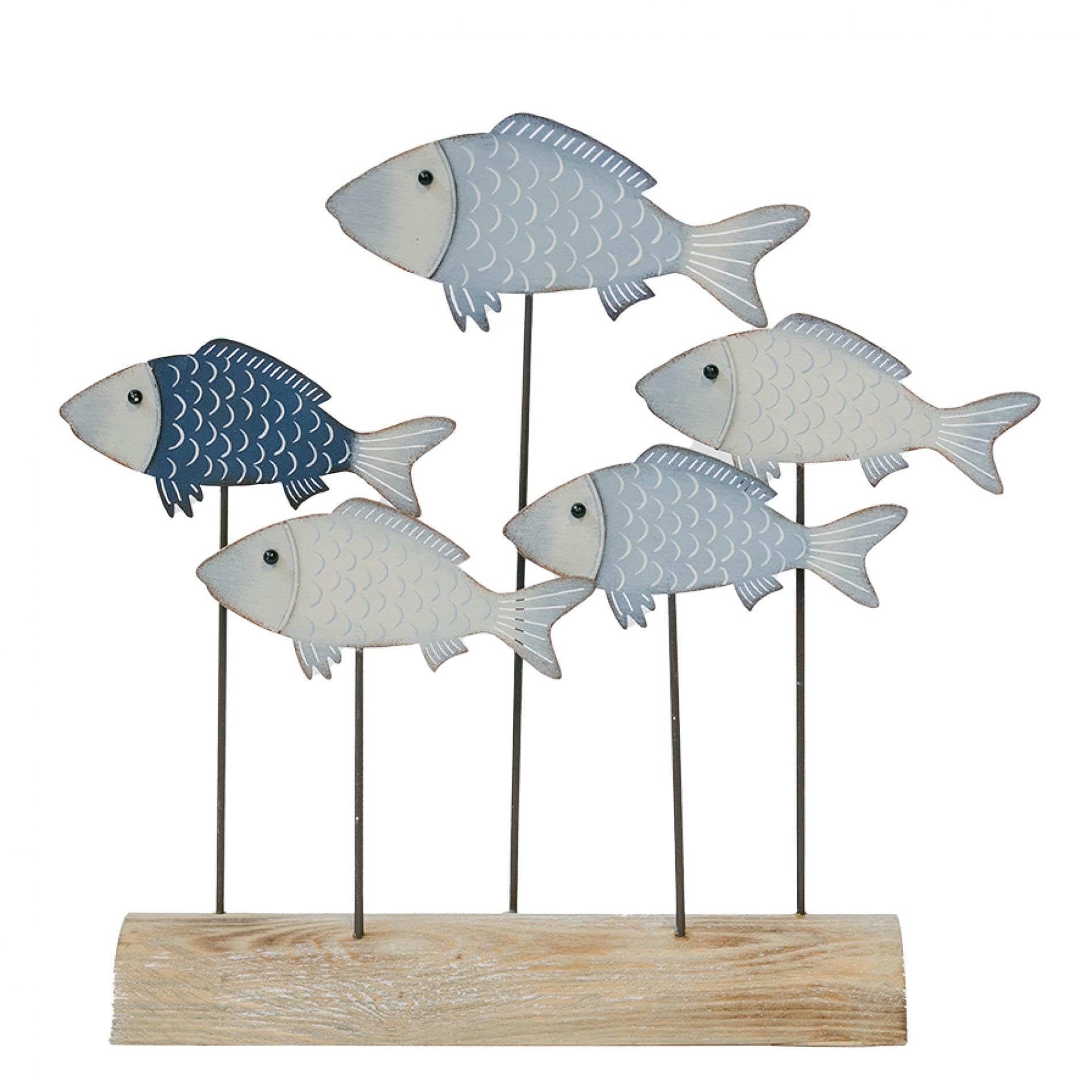 Set of 2 Metal Fishes On Wooden Base Decoration