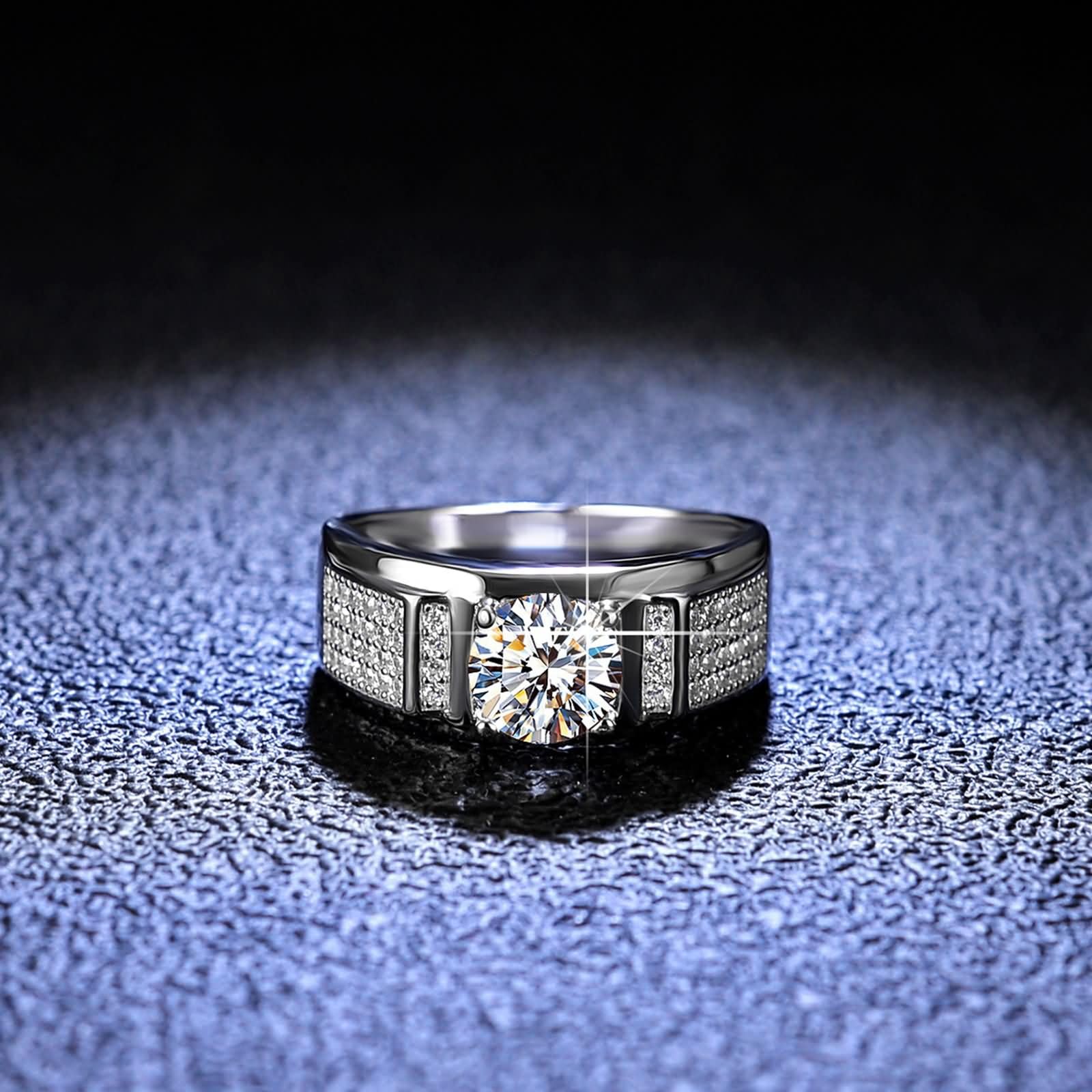 Anillo de boda de plata para hombre, oro blanco de 9 quilates, 14 quilates, 18 quilates, redondo con moissanita de 1 quilate