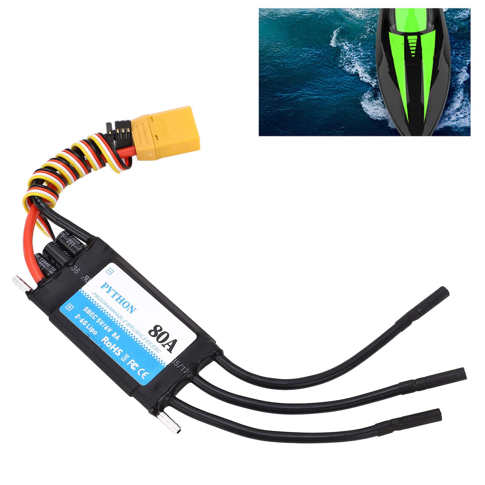 Wodoodporna łódź RC 80A ESC, Wysokowydajny Bezszczotkowy Kontroler Prędkości dla Różnych Modeli Statków RC, Komponenty Elektroniczne