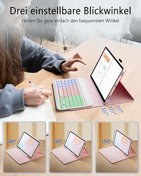 For Xiaomi Pad 7 / 7 Pro (2024) Xiaomi Pad 8 / 8 Pro (2025) 11.2 Inch Case with Wireless Bluetooth Illuminated Coloured German Keyboard (QWERTZ) and Mouse Magnetic Removable Backlit Keyboard Case