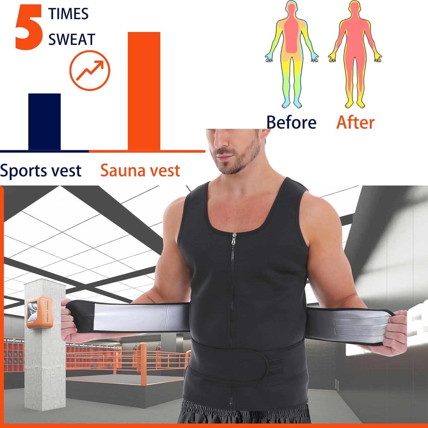 Sauna Suit for Men 2 in 1 Sweat Vest Waist Trainer Sauna Shirt for Men with Adjustable Double Sweat Belt - Image 2